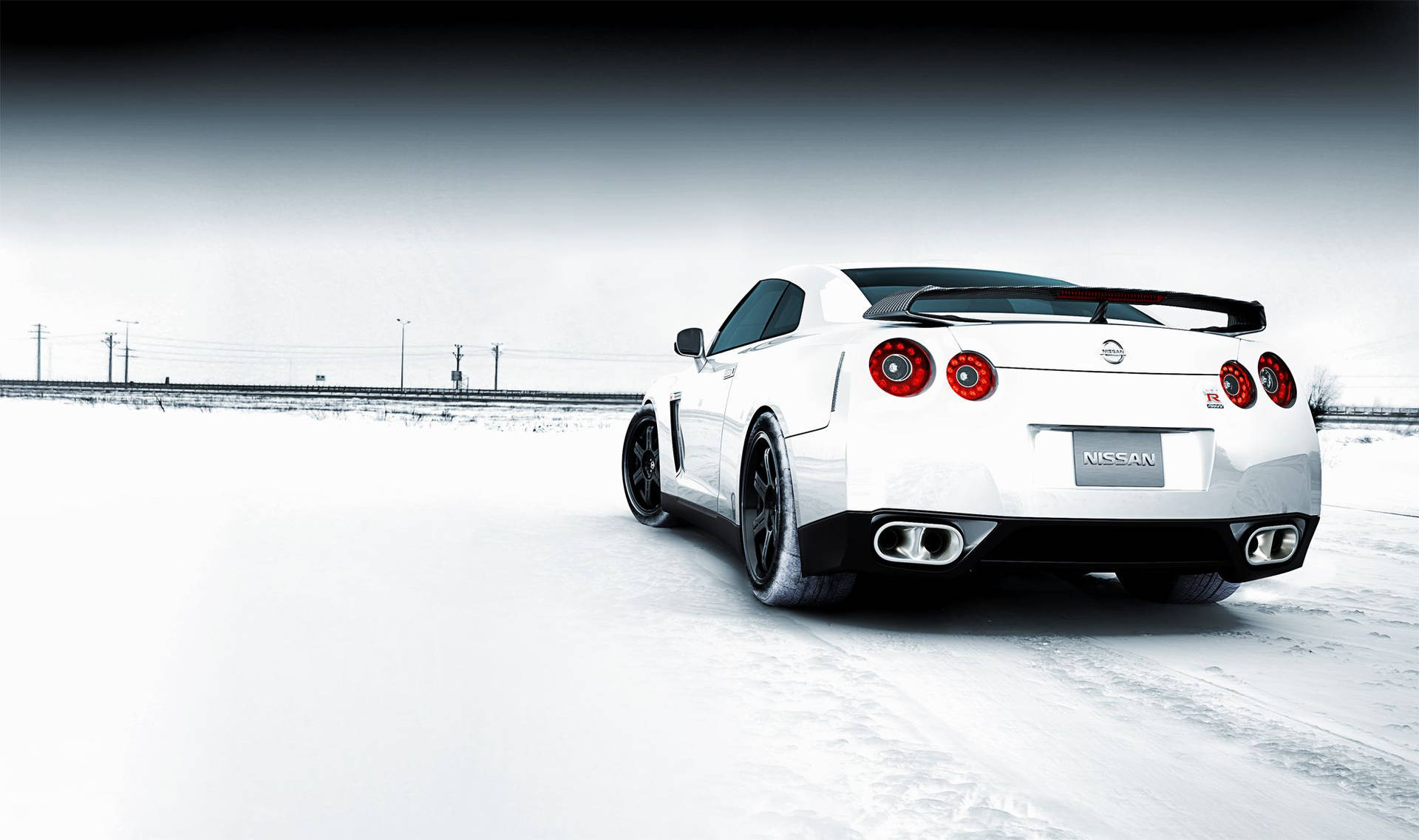 White Nissan Gtr In Back View Background