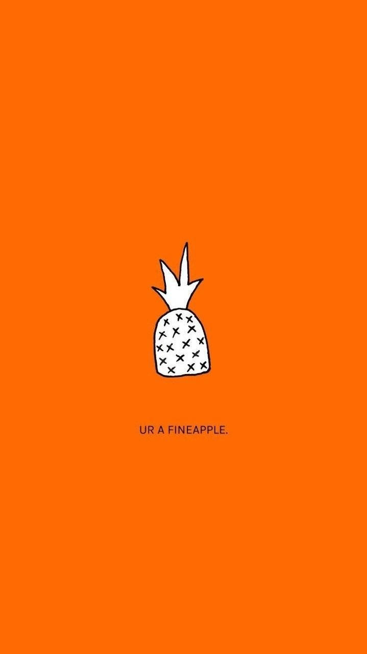 White Pineapple Art Orange Phone Background