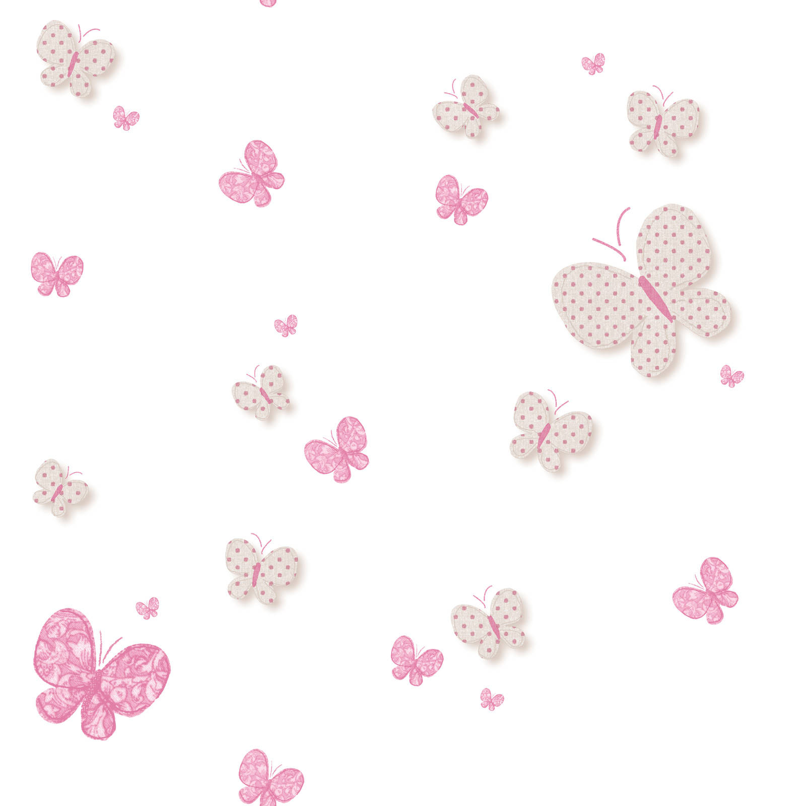 White Polkadots And Cute Pink Butterfly Insects Background