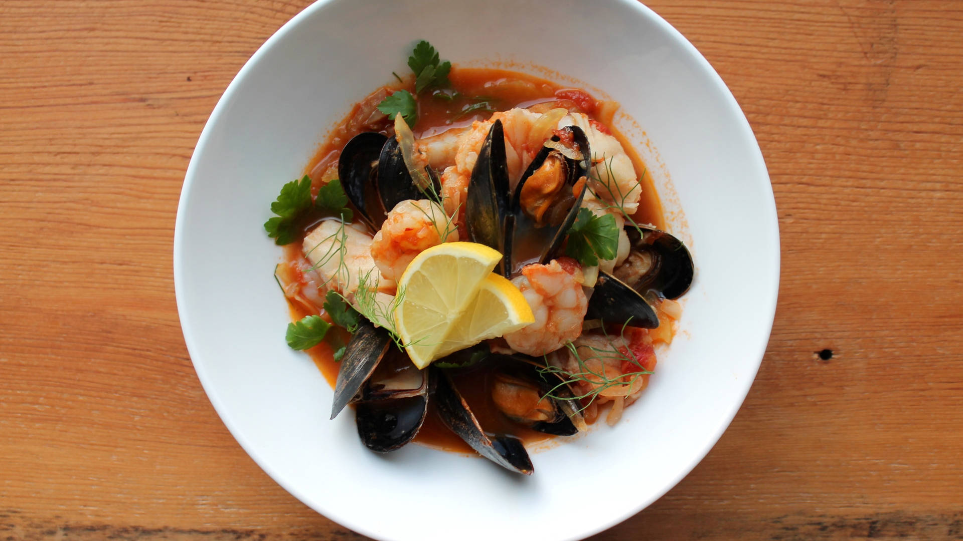 White Porcelain Bowl Of Bouillabaisse Dish Background