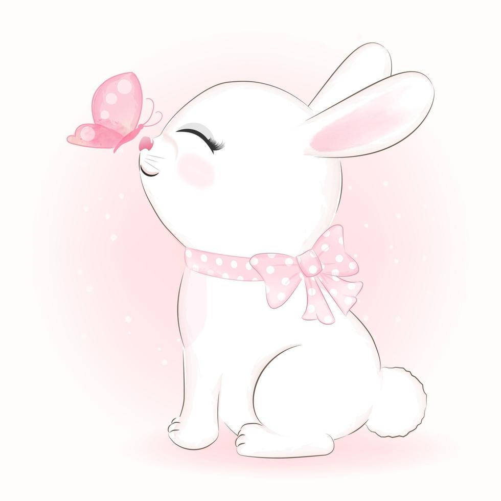 White Rabbit And Pink Butterfly