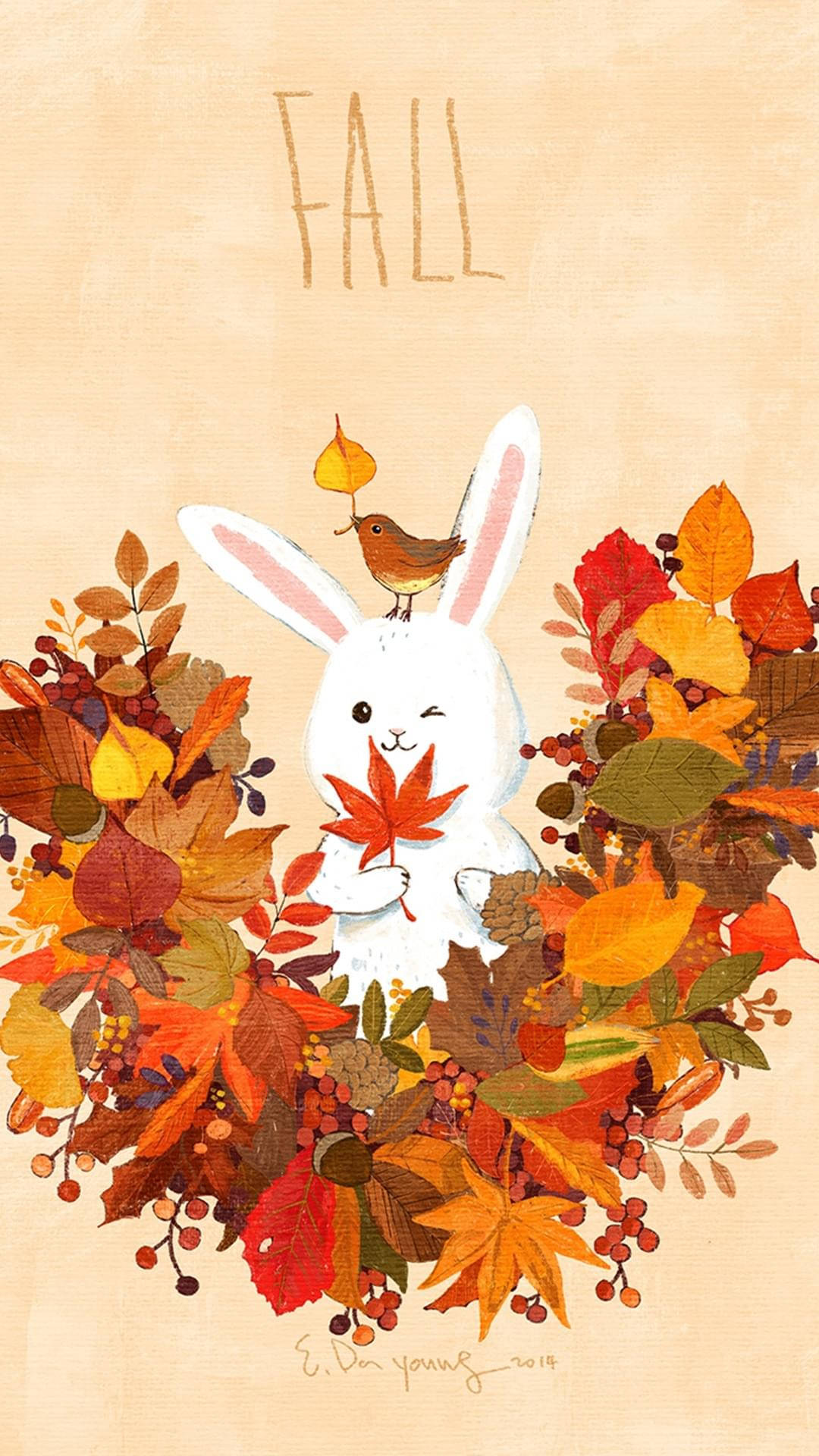 White Rabbit Maple Leaves Fall Iphone Background