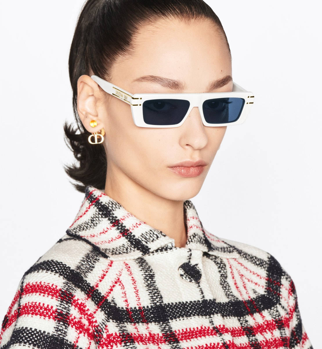 White Rectangular Sunglasses By Christian Dior