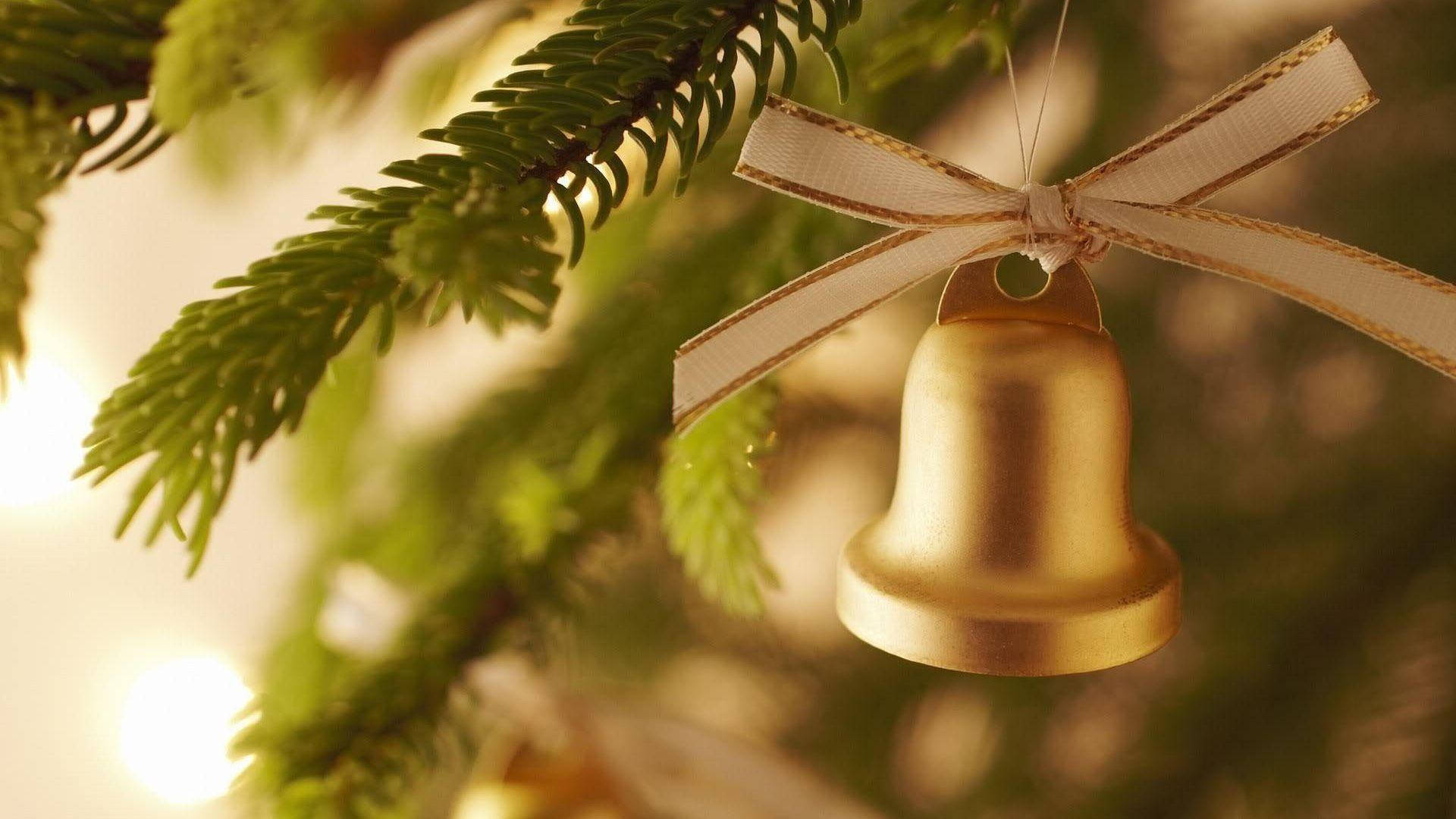 White Ribbon Christmas Bell Background