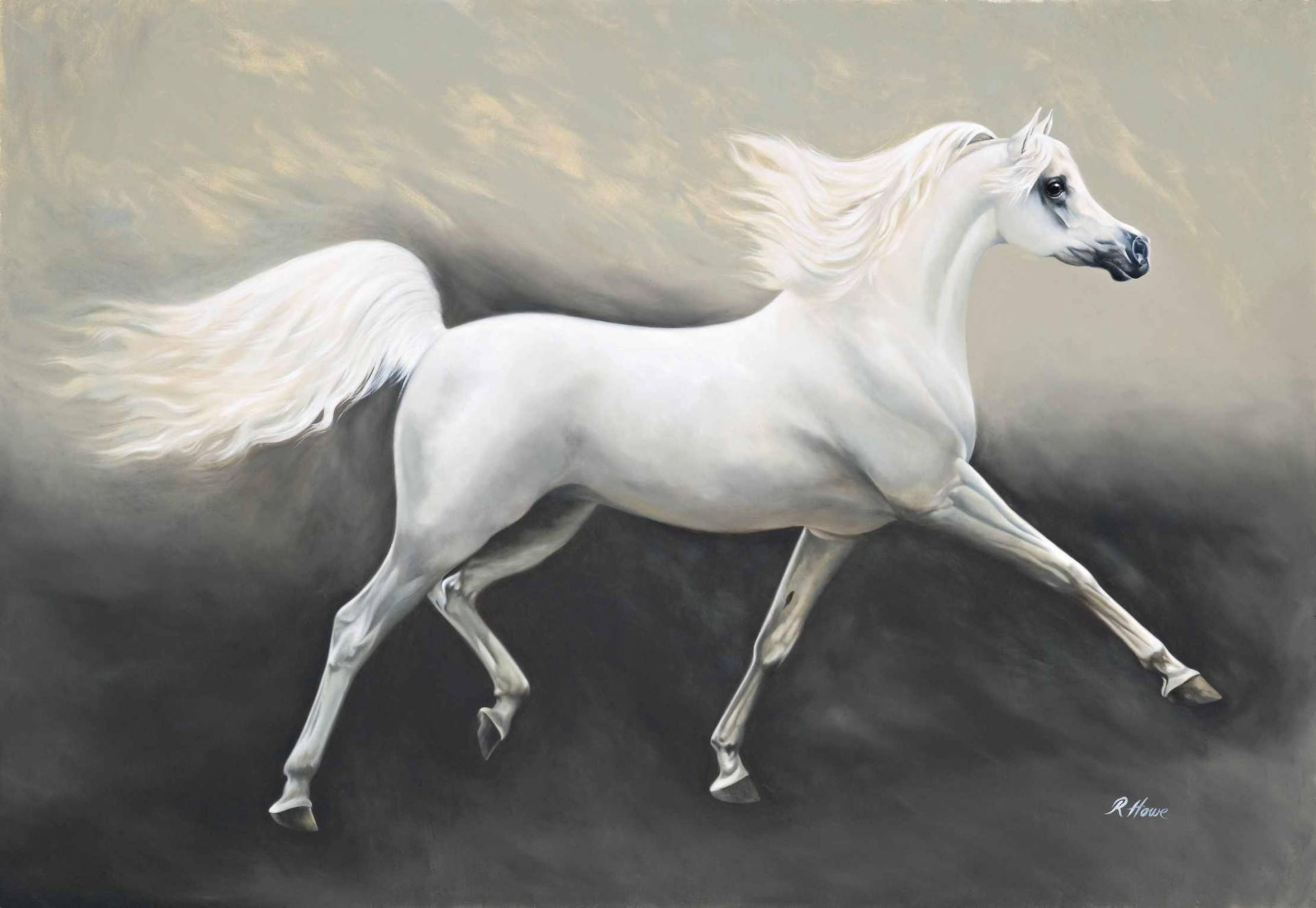 White Running Horse Painting Background