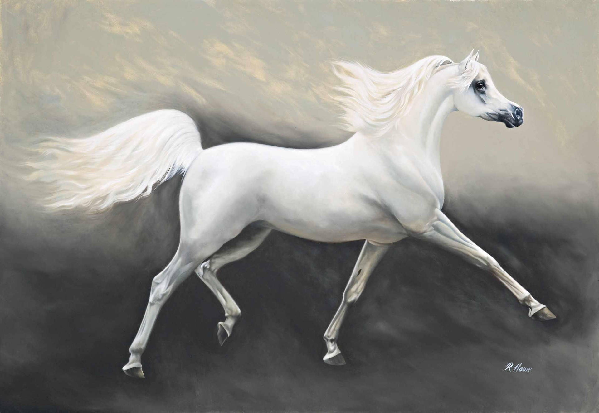 White Running Horse Painting