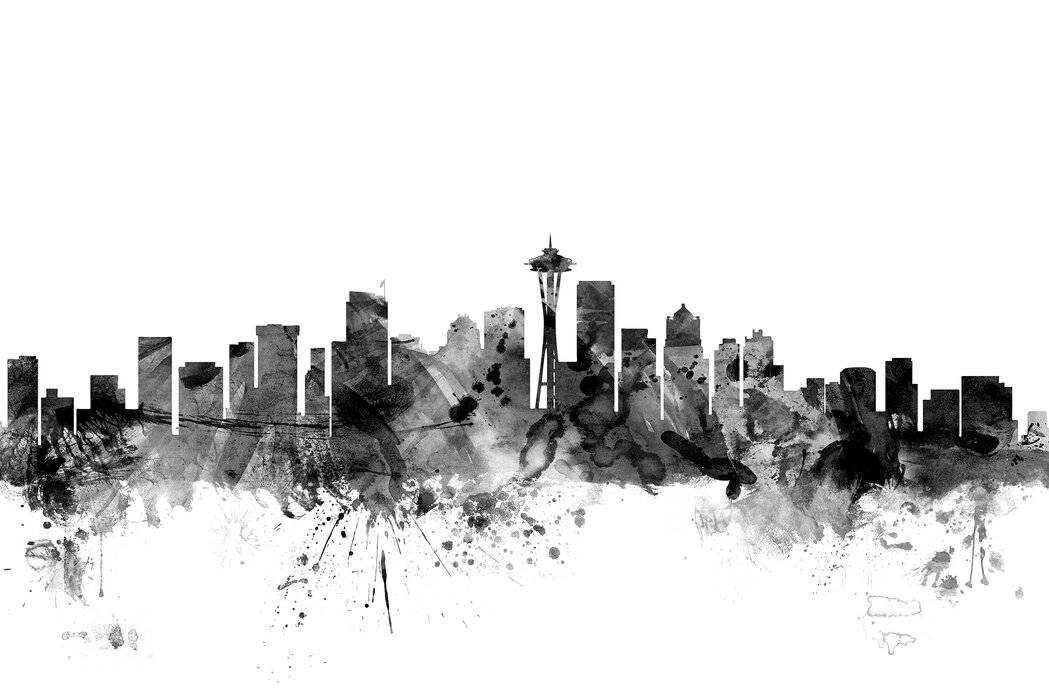 White Seattle Skyline Digital Art