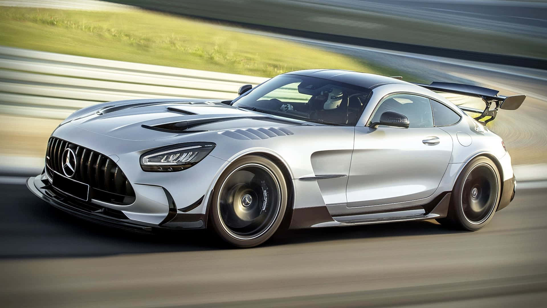 White Silver Mercedes Gts Front View Background