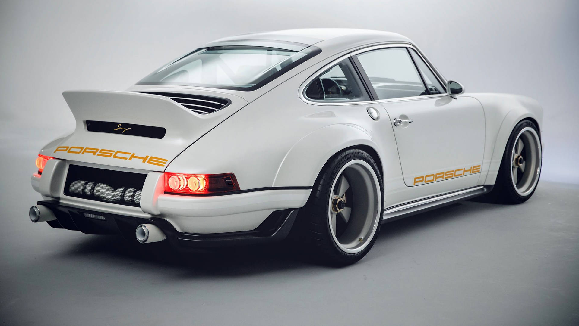 White Singer Porsche Rear Background