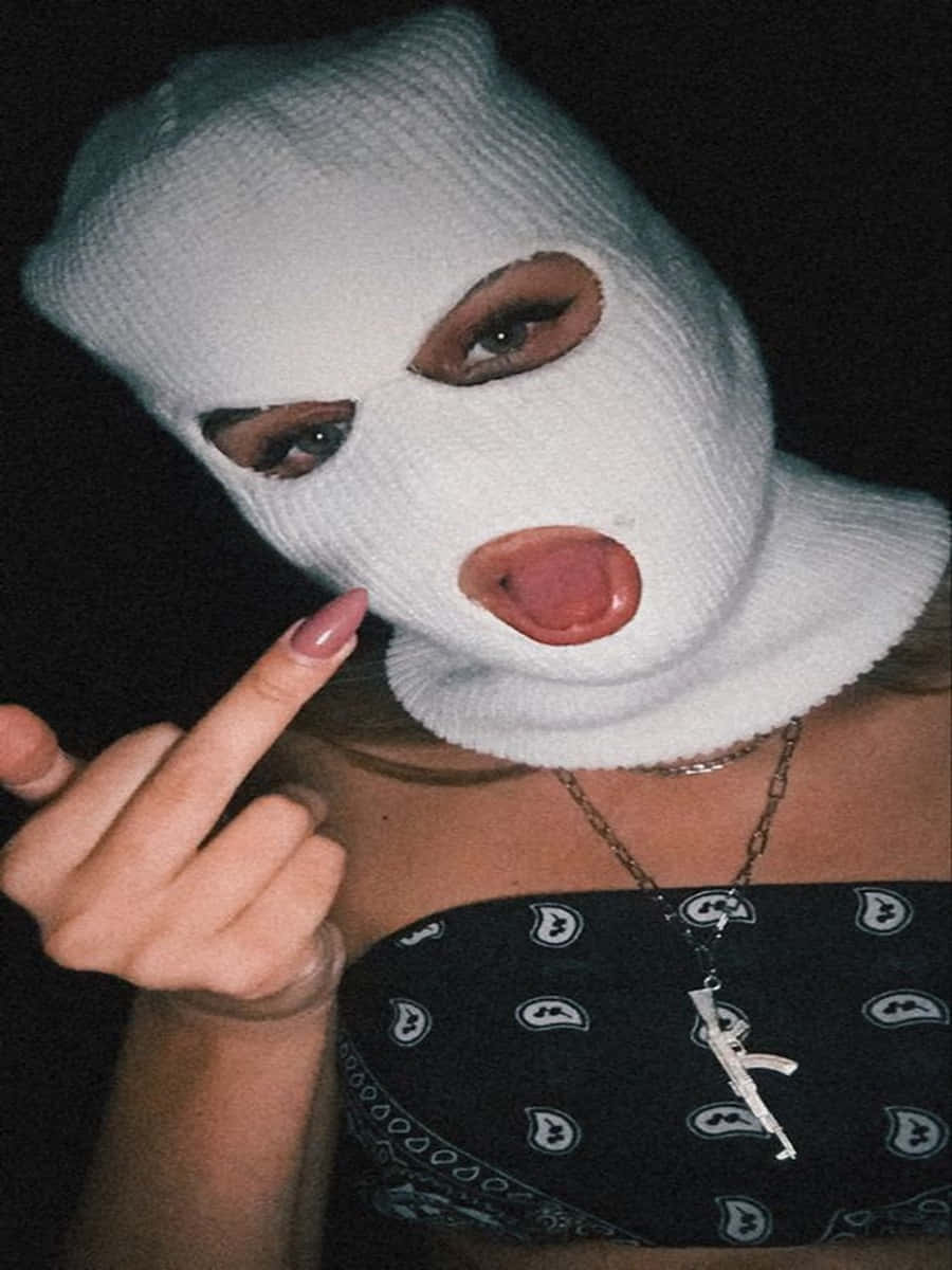 White Ski Mask Girl With Black Bandana Outfit Background