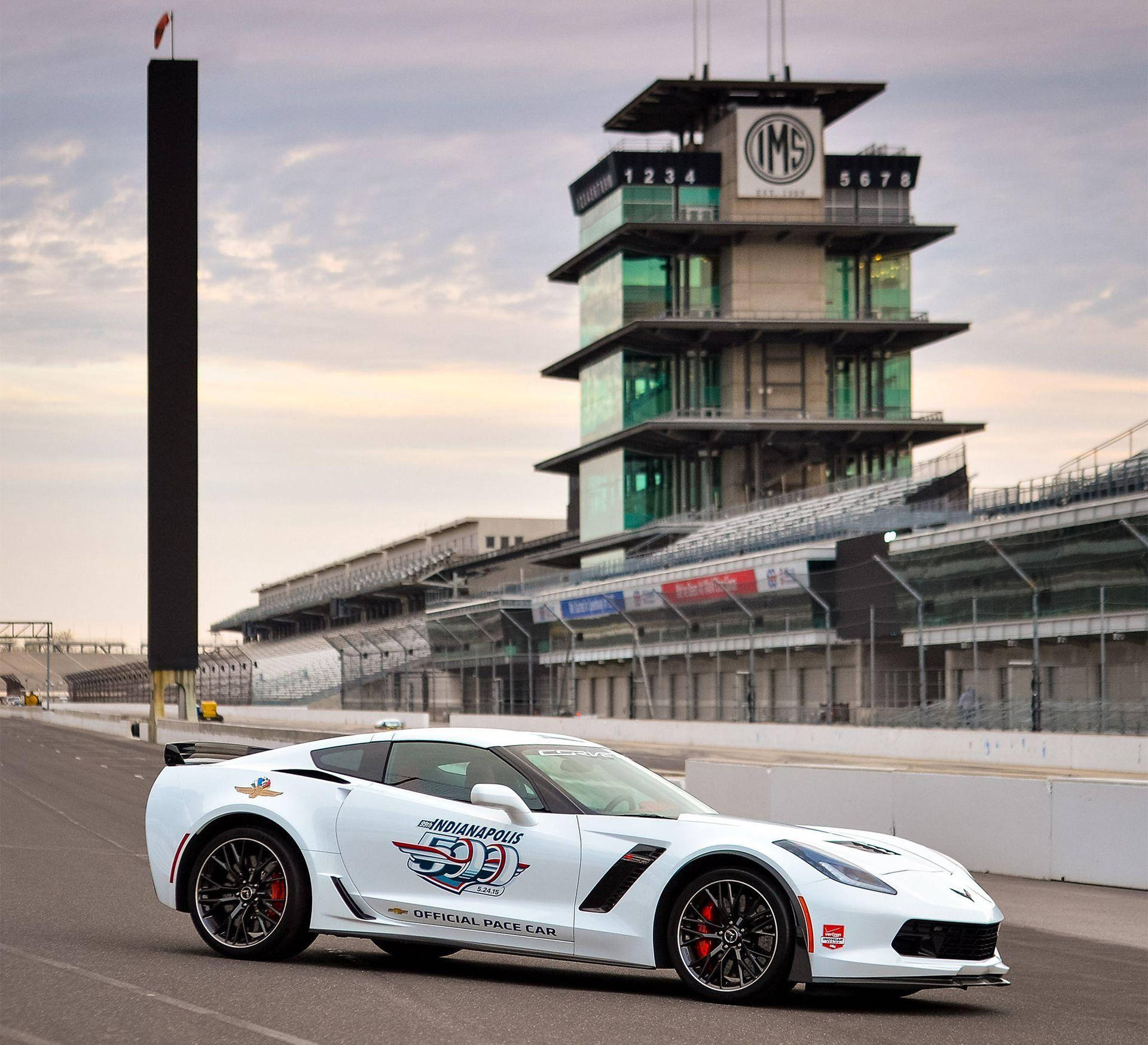 White Sports Car At Indianapolis 500 Background