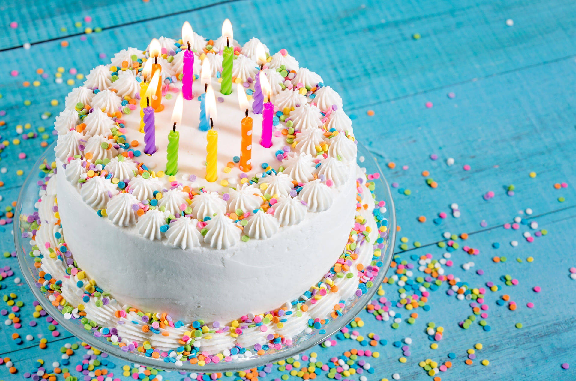 White Sprinkles Birthday Cake Candles Background