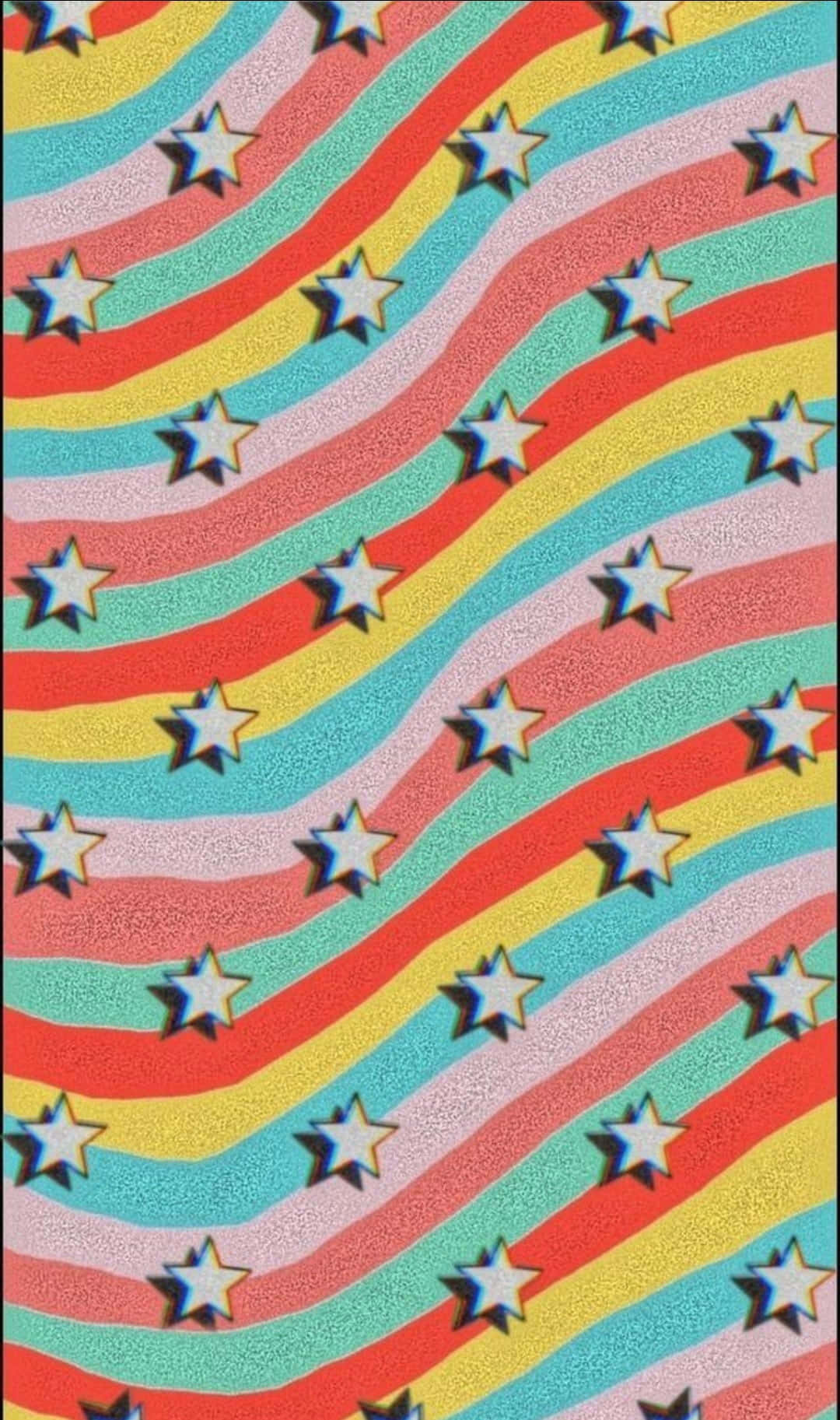 White Stars With Aesthetic Rainbow Mobile Background