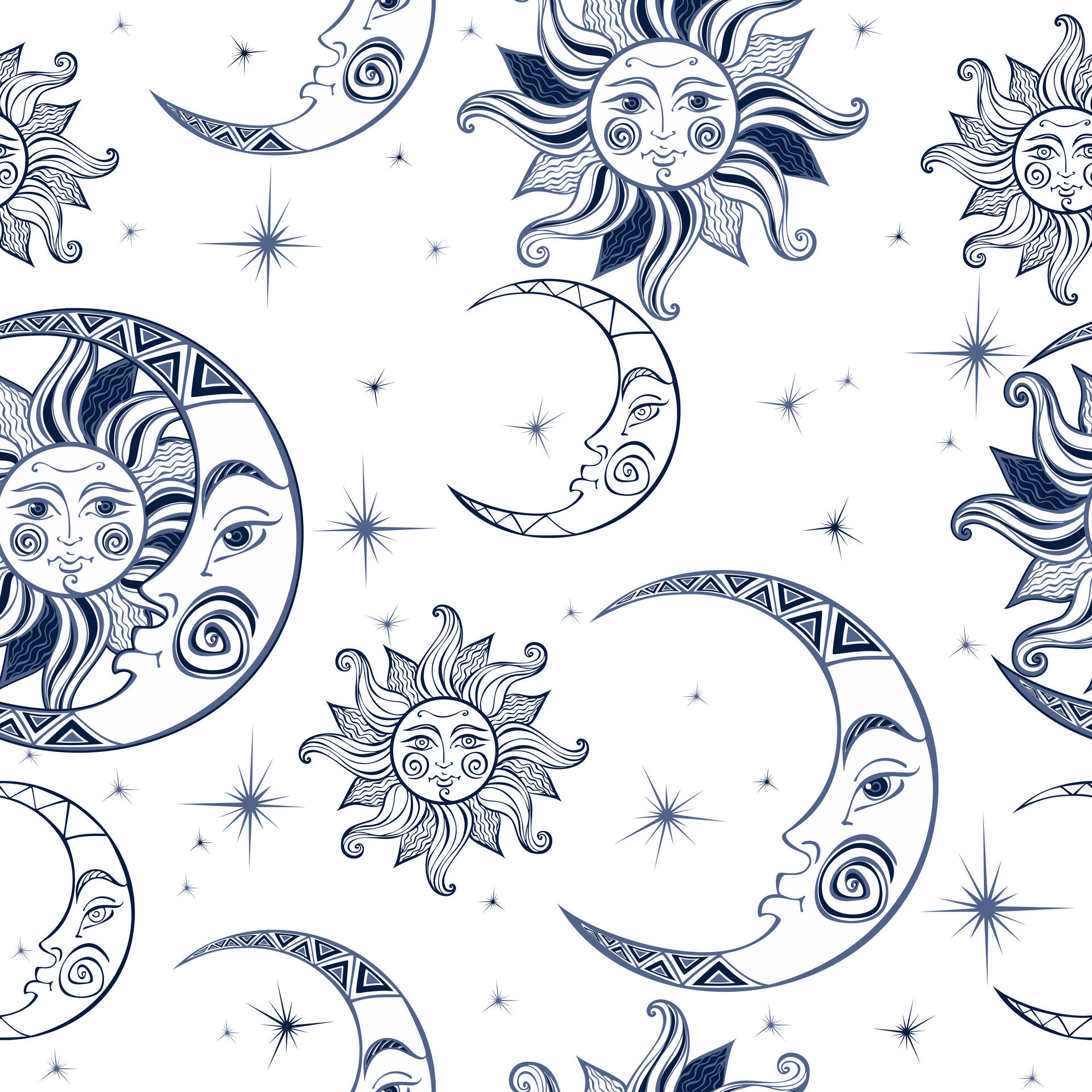 White Sun, Moon, And Stars Background