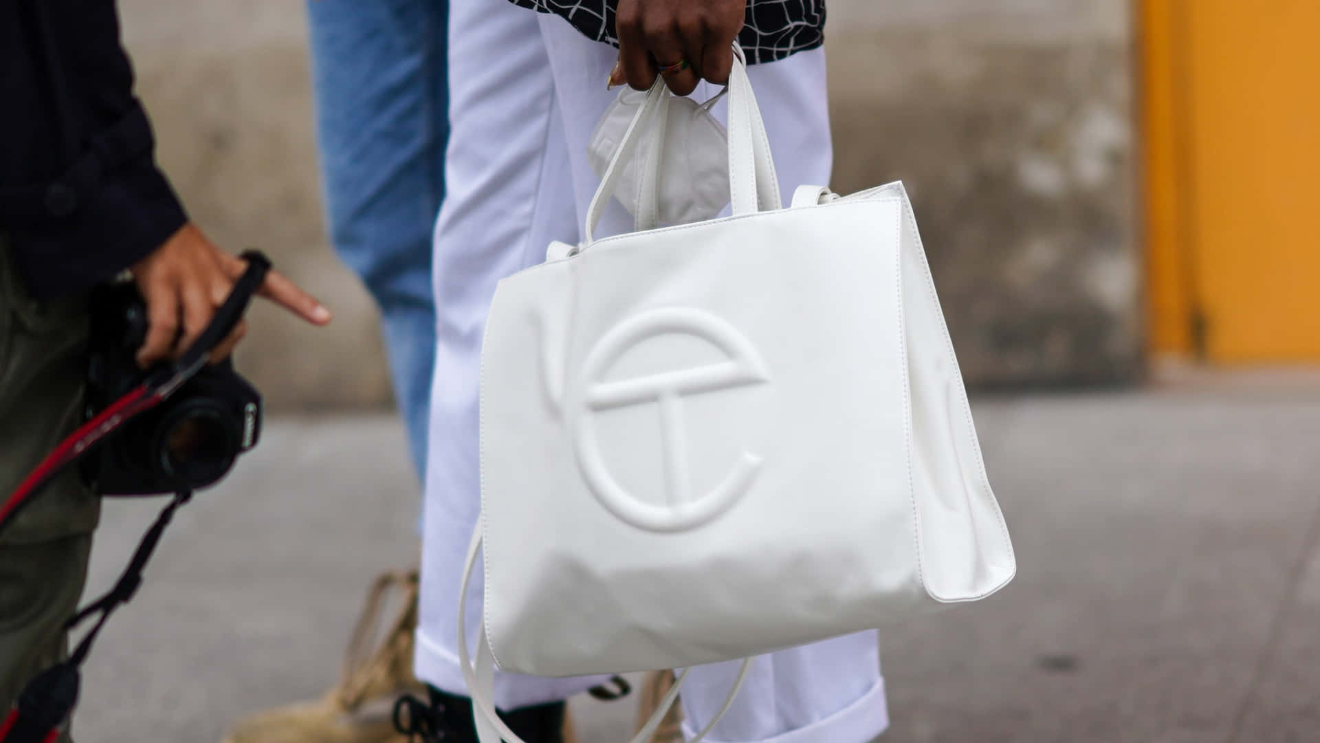 White Telfar Handbag Background