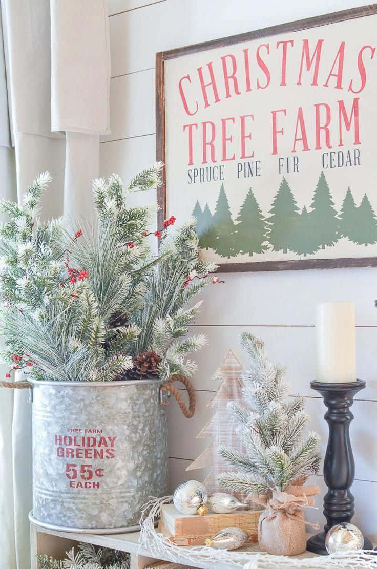 White Theme Farmhouse Christmas Tree Farm Background