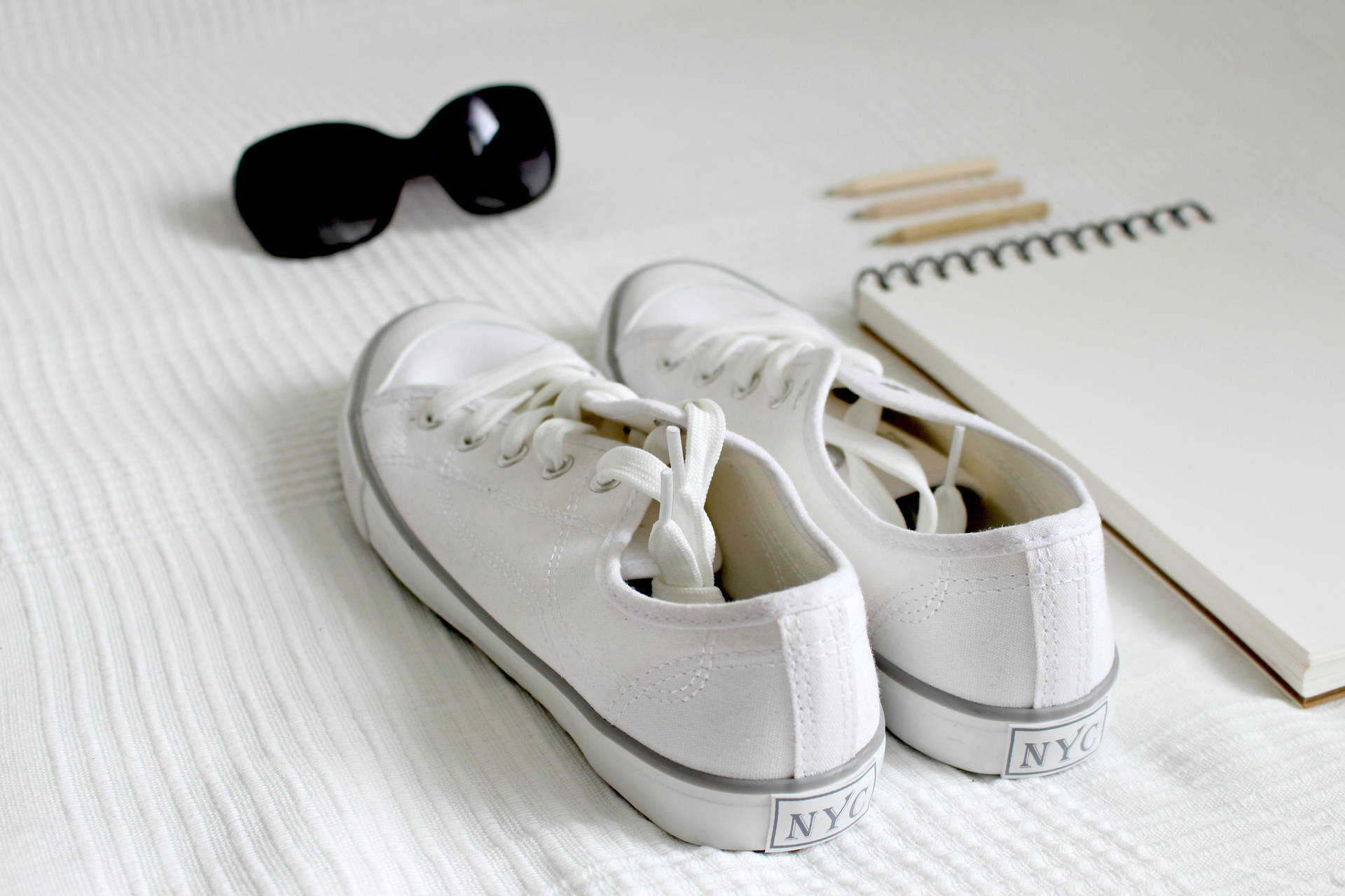 White Themed Shoe Flat Lay
