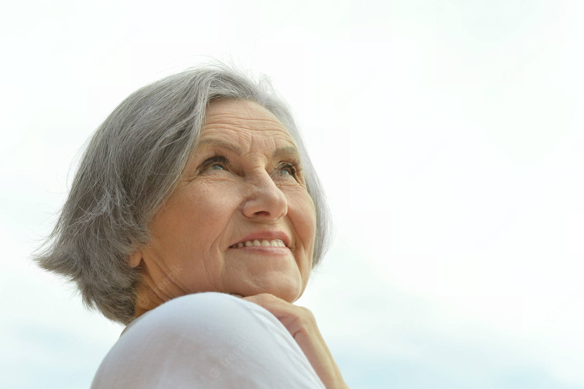 White Top Beautiful Older Woman Background