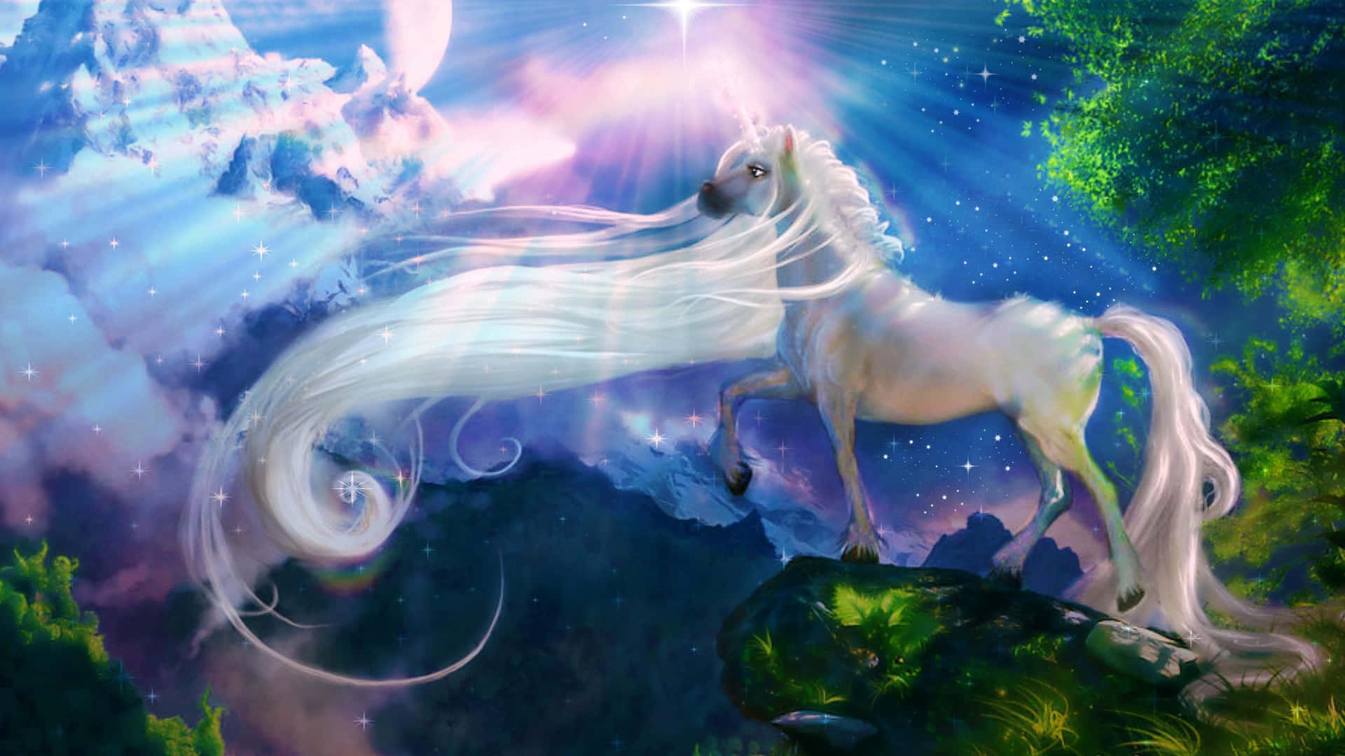 White Unicorn Aesthetic Painting Background