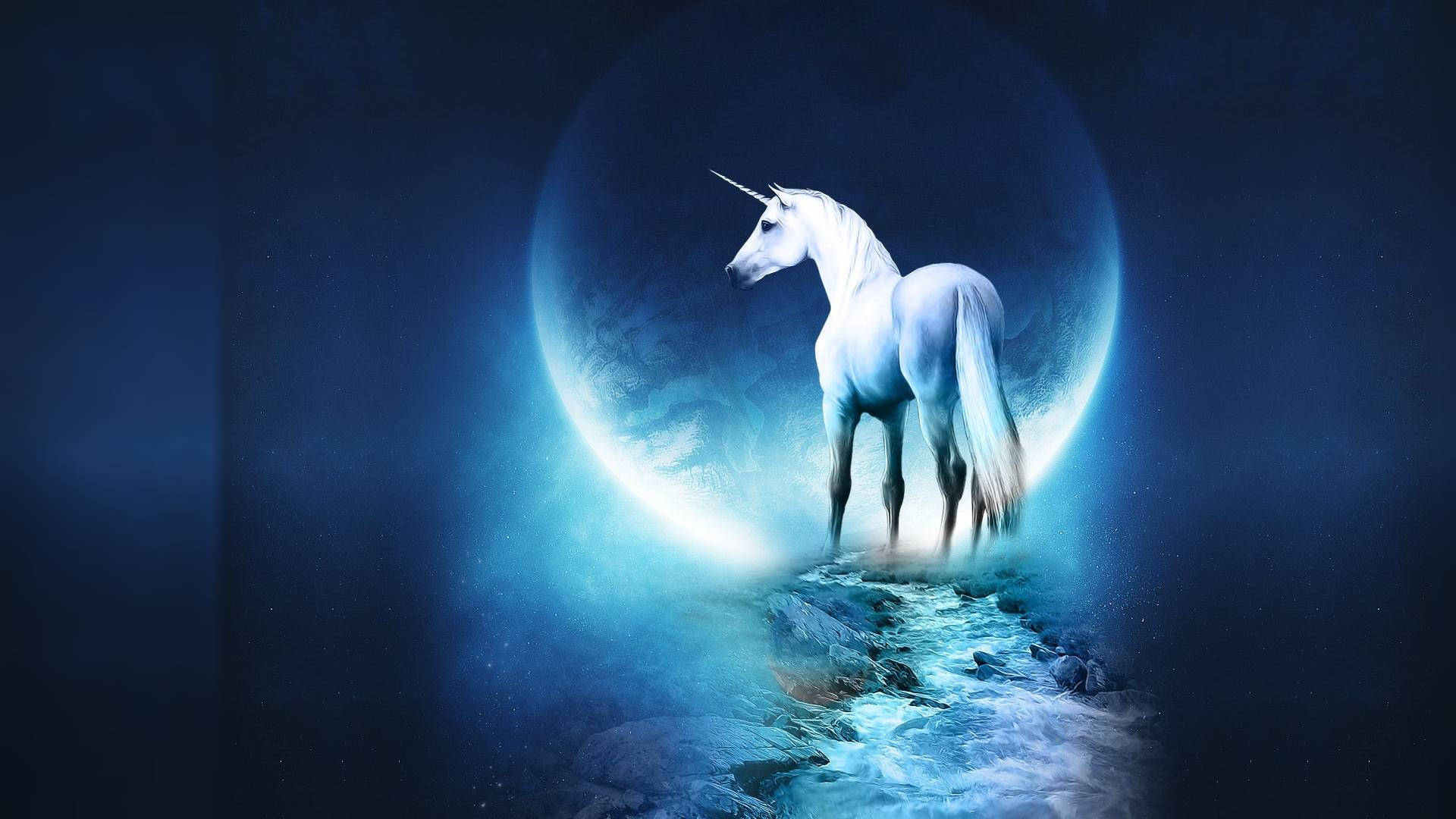 White Unicorn And The Moon Animated Desktop Background