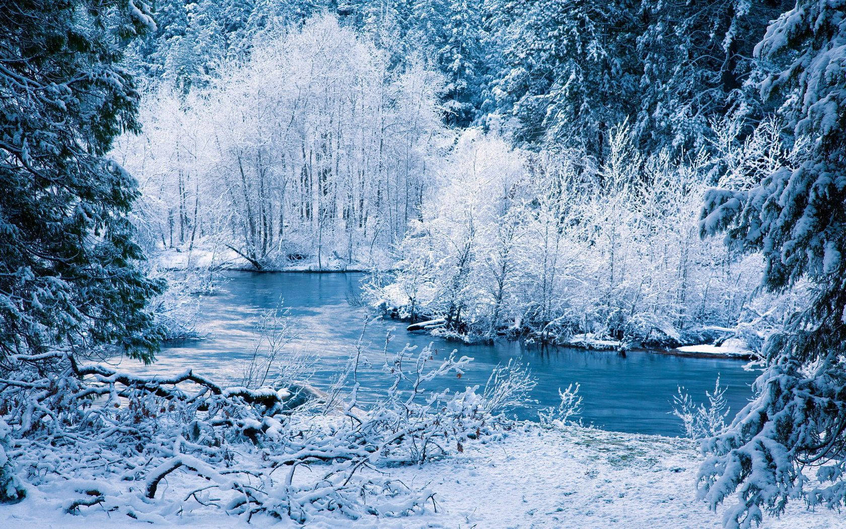 White Winter Riverside Background