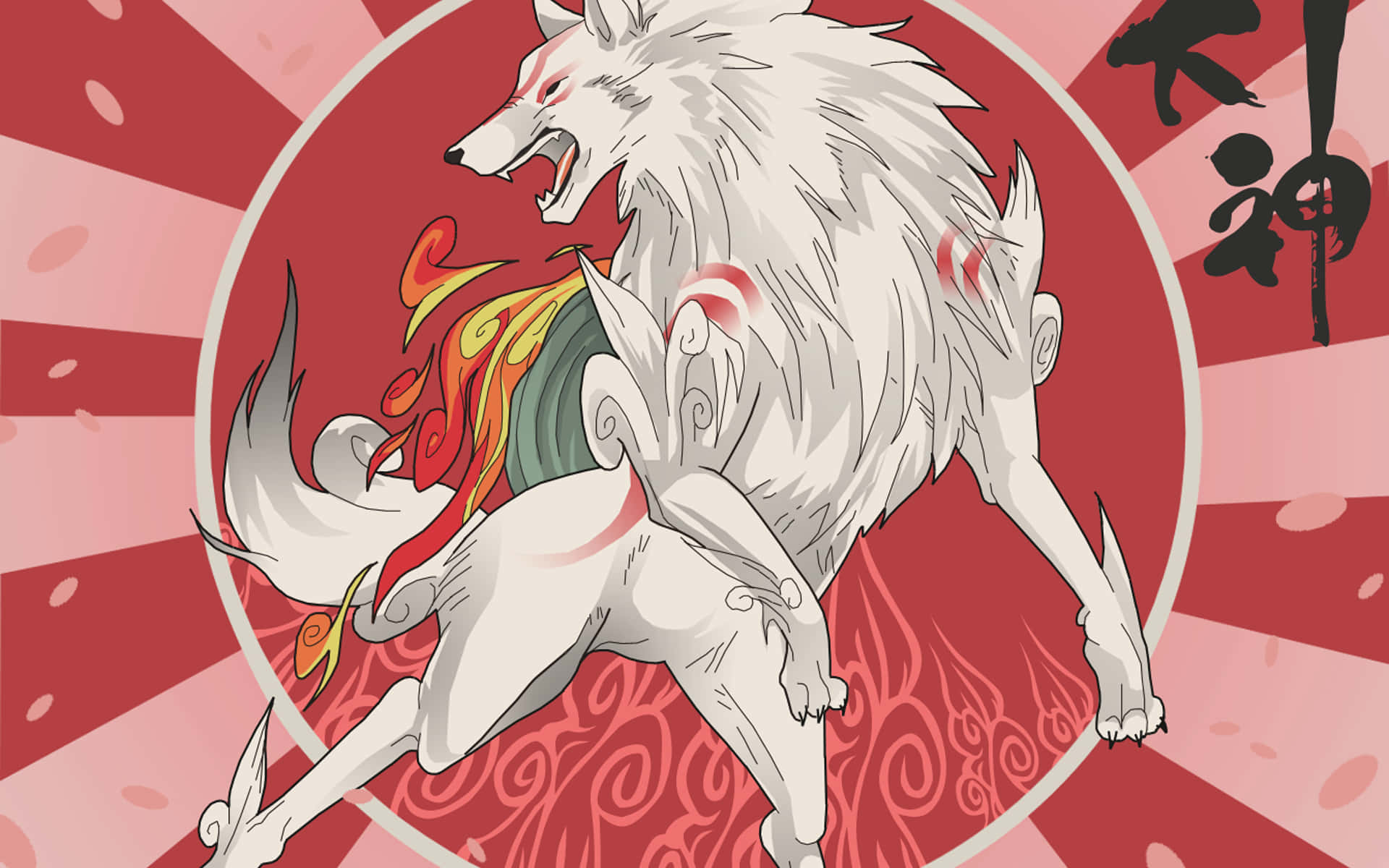 White Wold Red And White Stripes Okami Hd Background