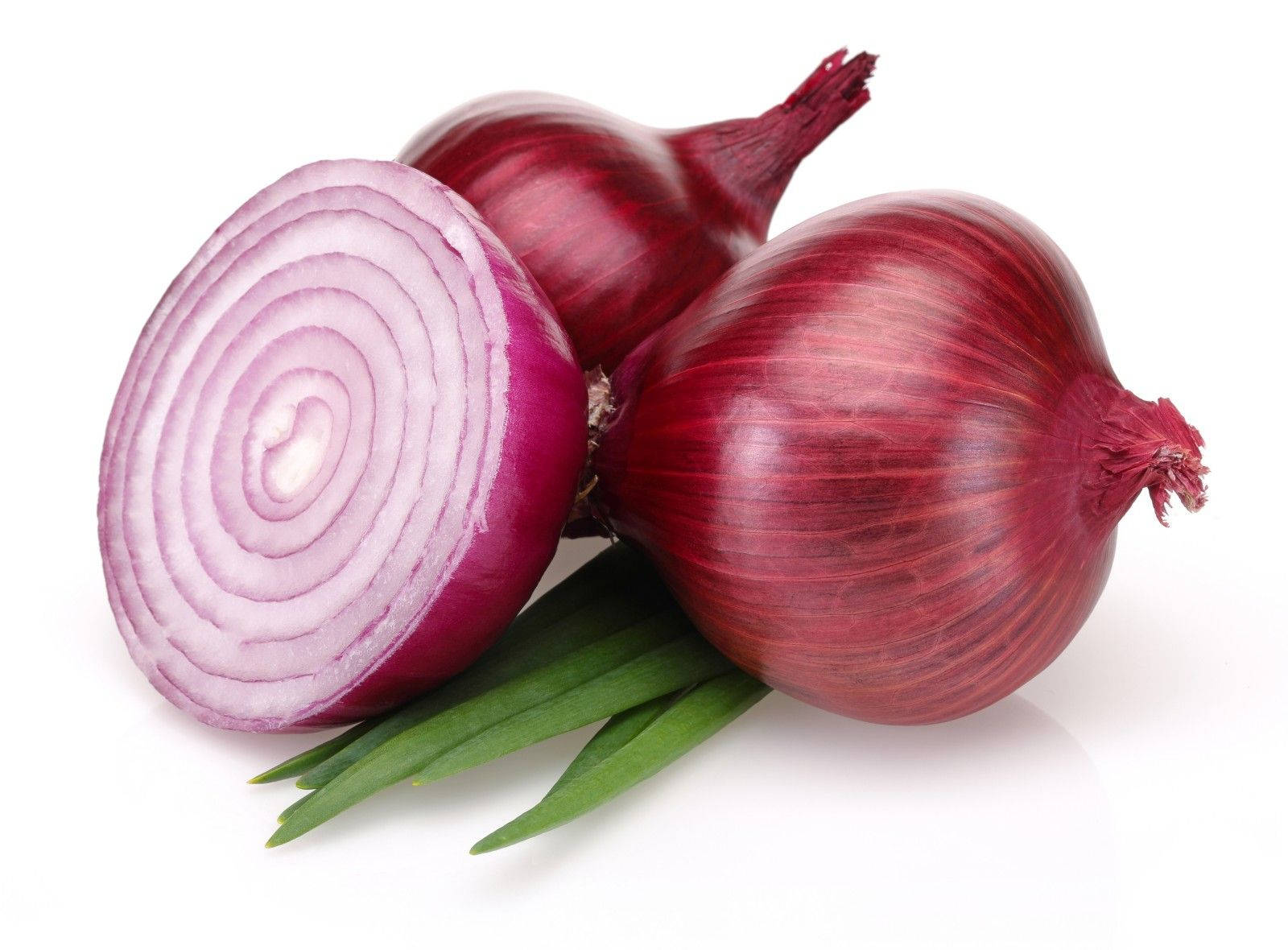 Whole And Half-cut Red Onions Background