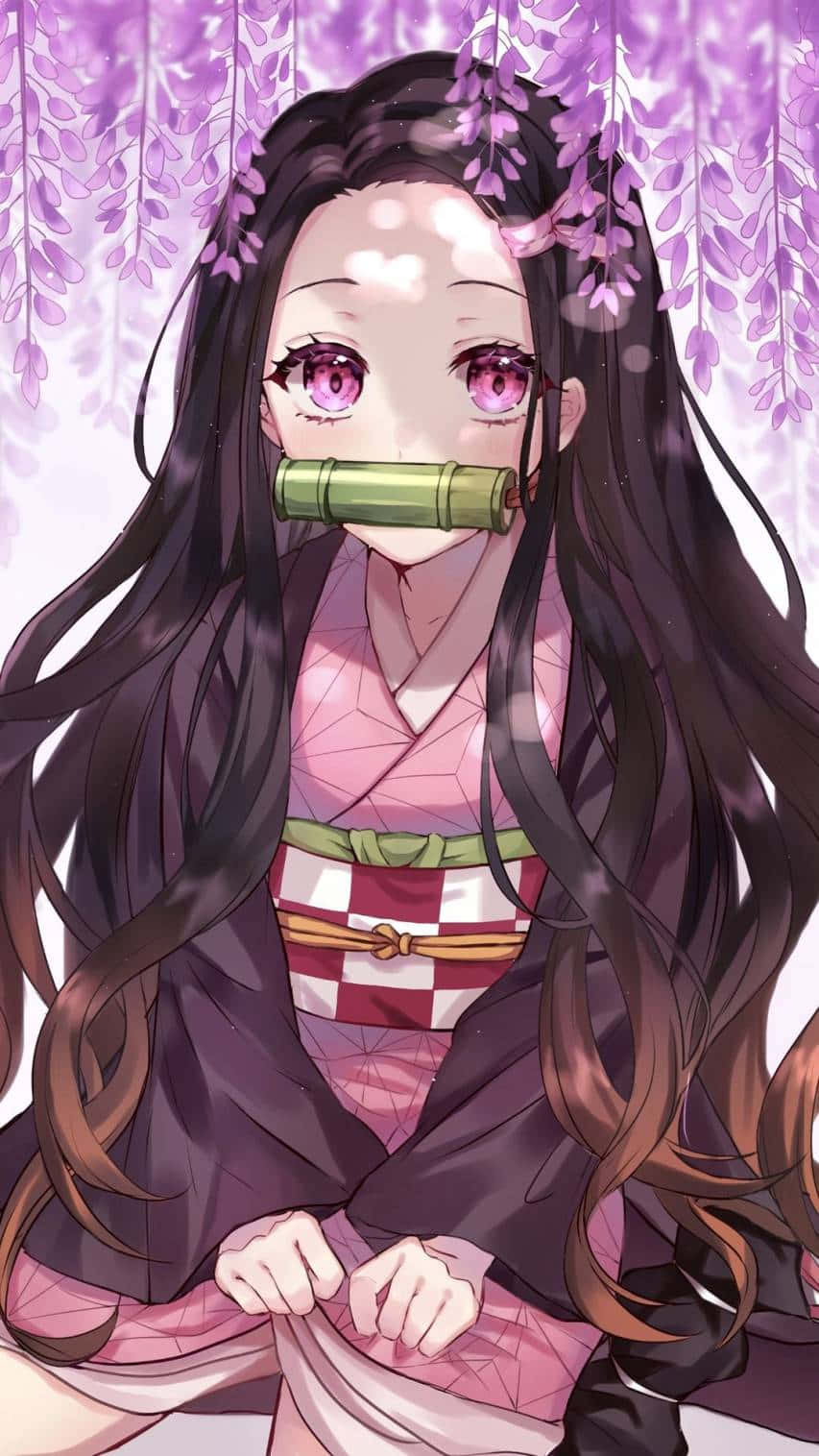 Wholesome And Cute Nezuko Kamado With Sakura Flowers