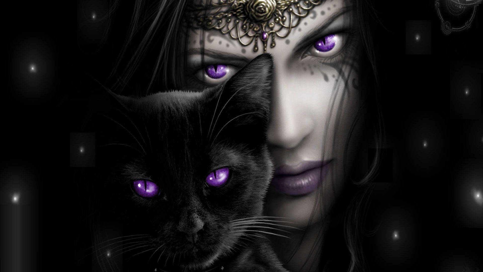 Wiccan Deity With Cat Background