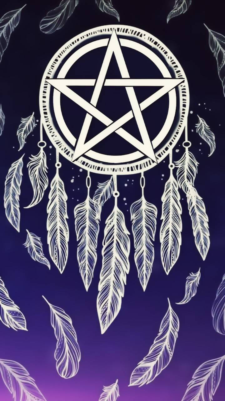Wiccan Pentagram White Dreamcatcher Background