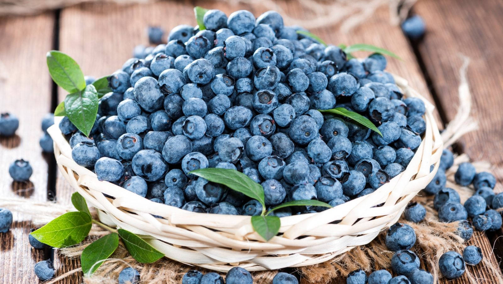 Wicker Basket Of Blueberries Background