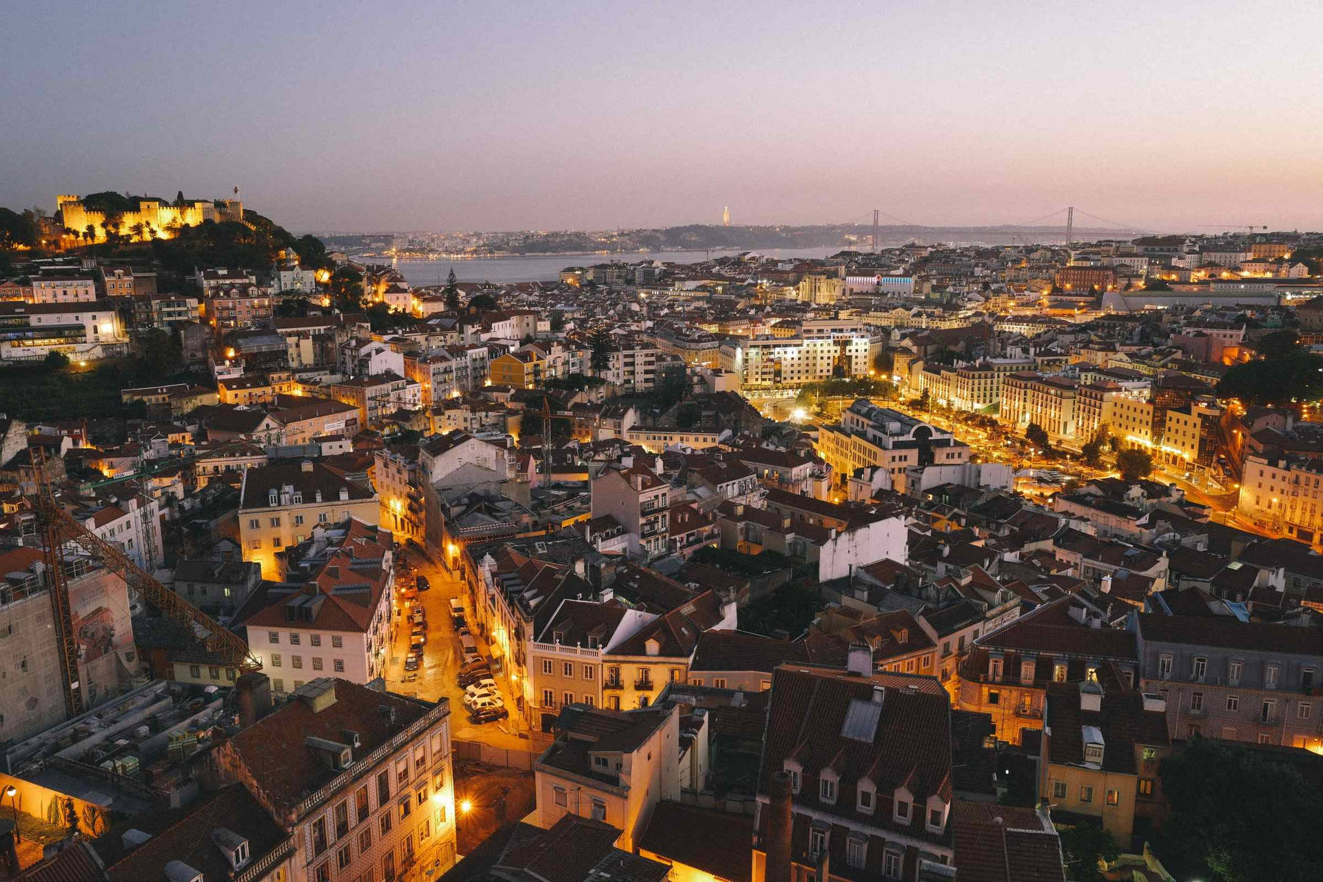 Wide Angle Lisbon Night Background