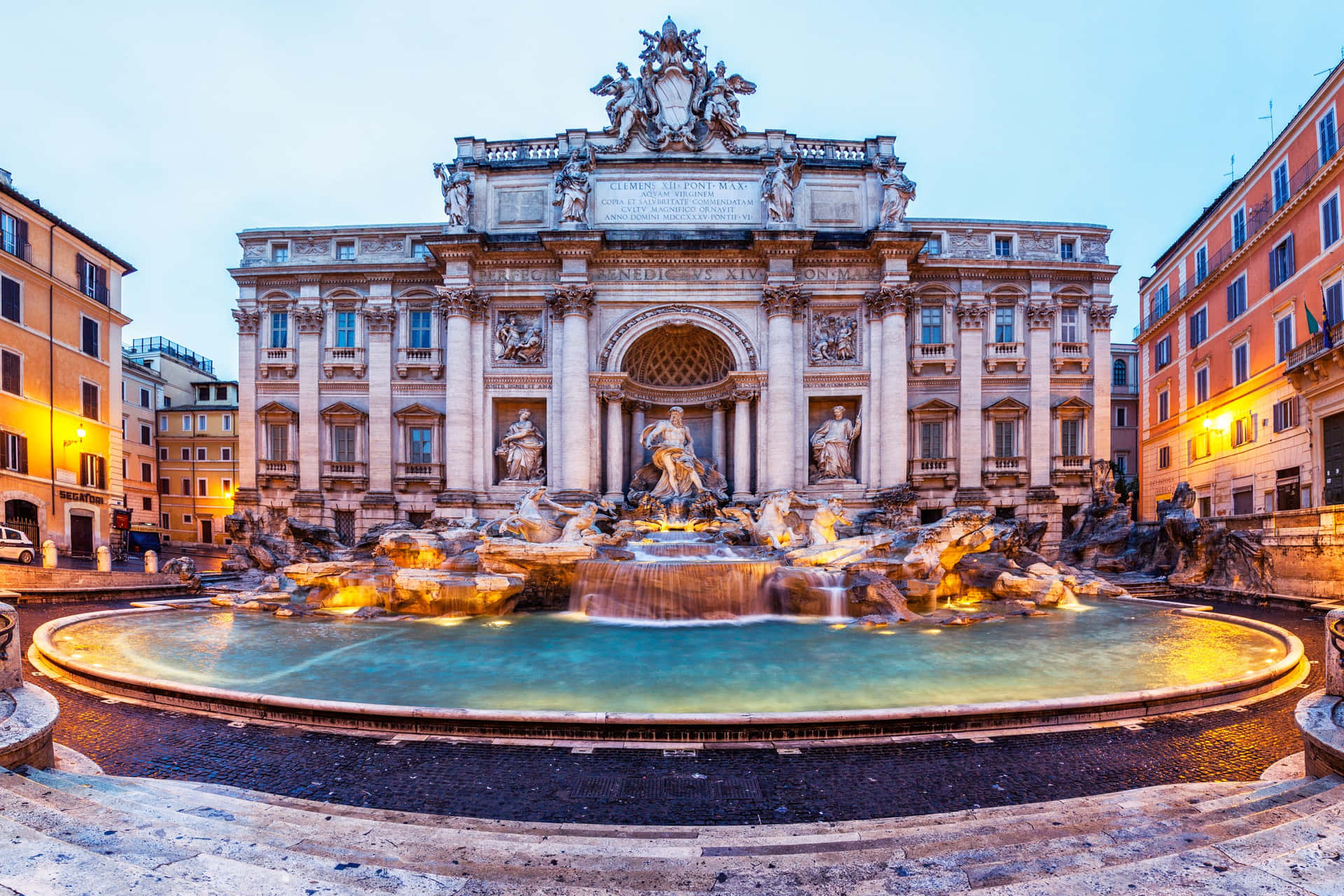 Wide-angle Shot Of Trevi Fountain Background
