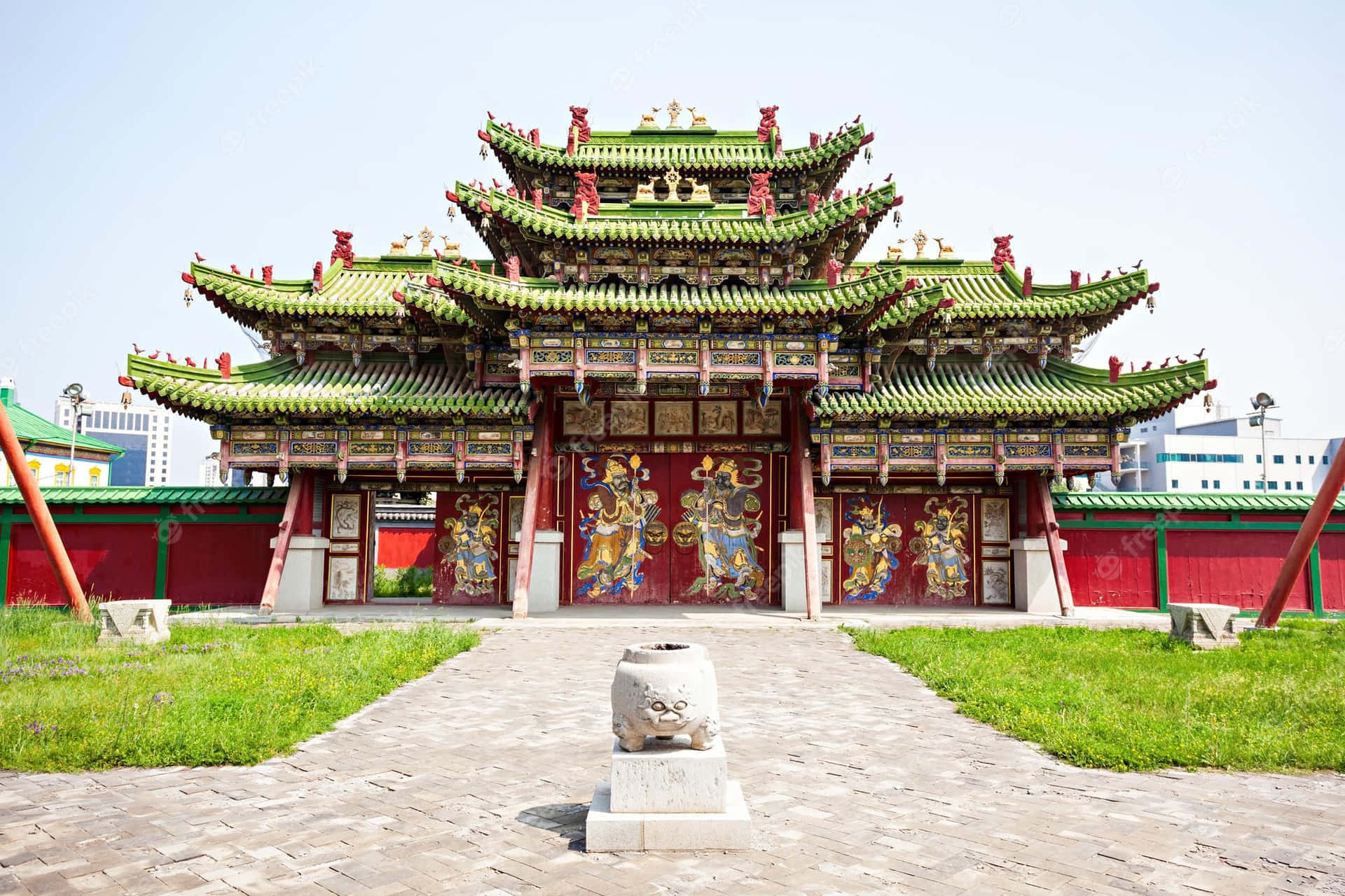 Wide-angle Shot Winter Palace Of The Bogd Khan Background
