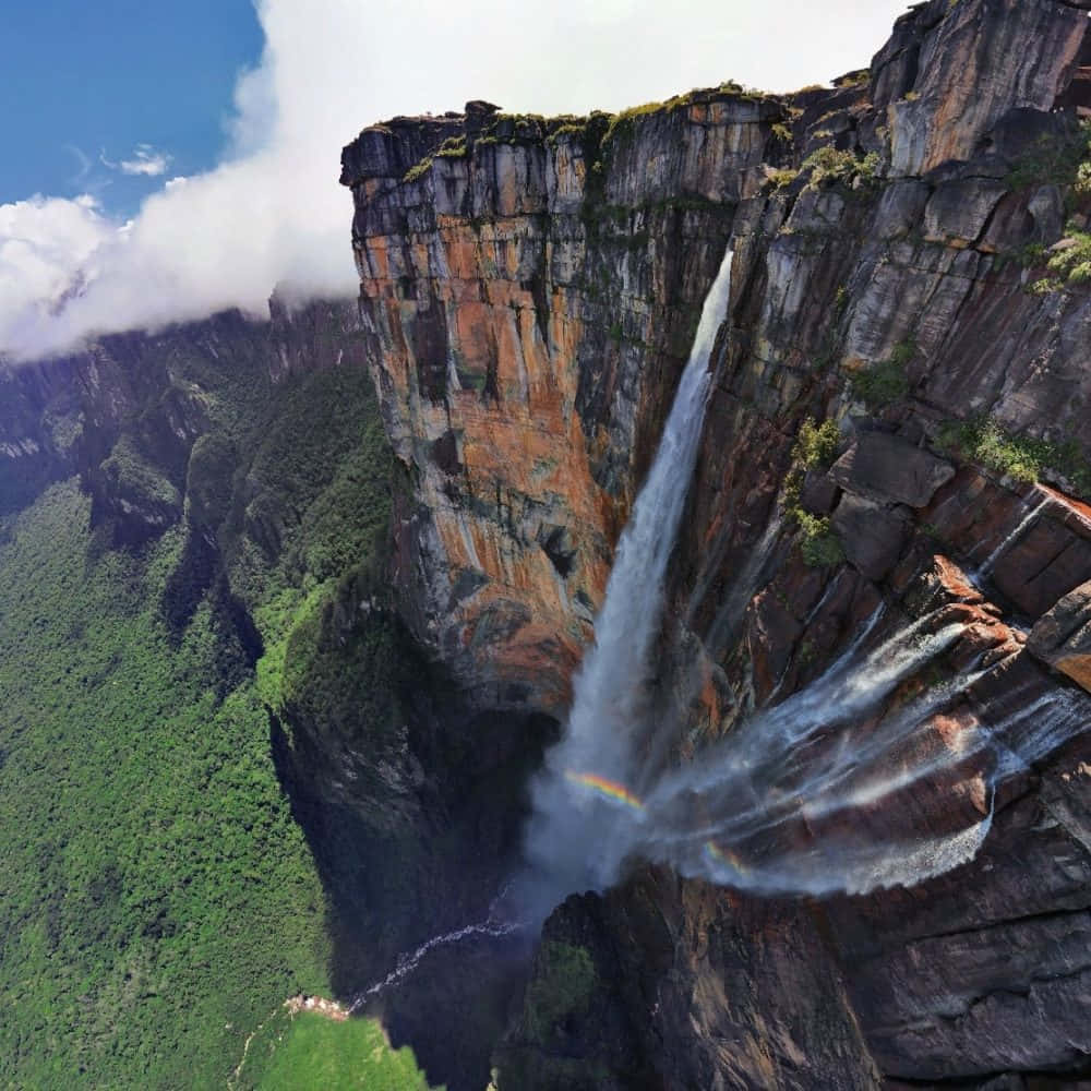 Wide Lens Shot Of Angel Falls Background