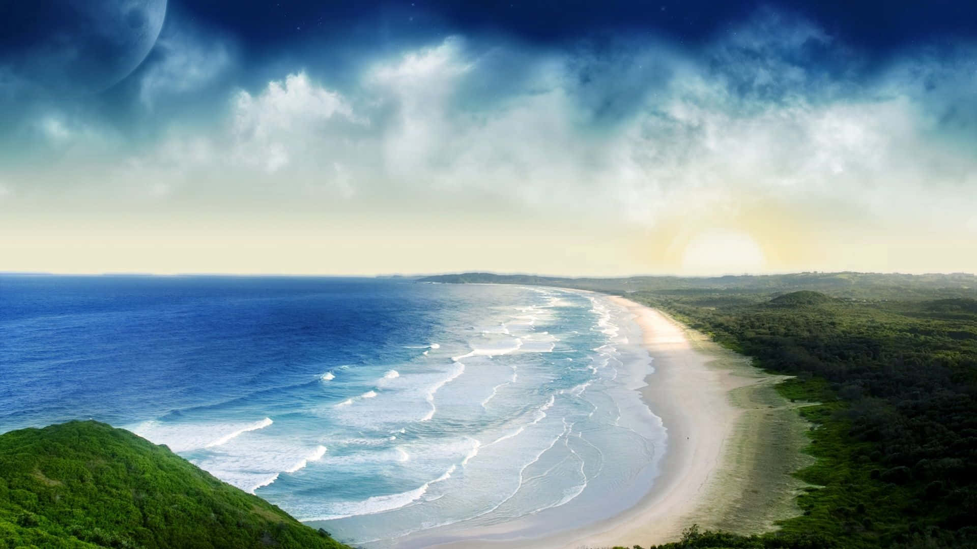 Wide Ocean From A Cliff As A Panoramic Desktop Background