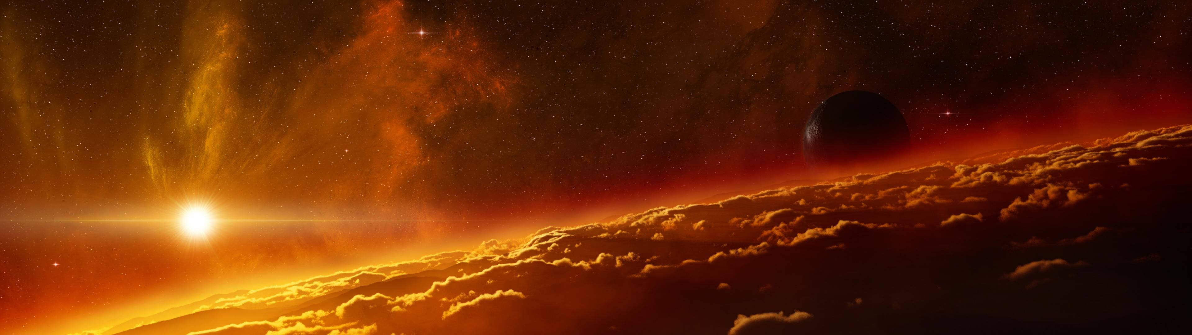 Widescreen Blazing Sun On Space Background