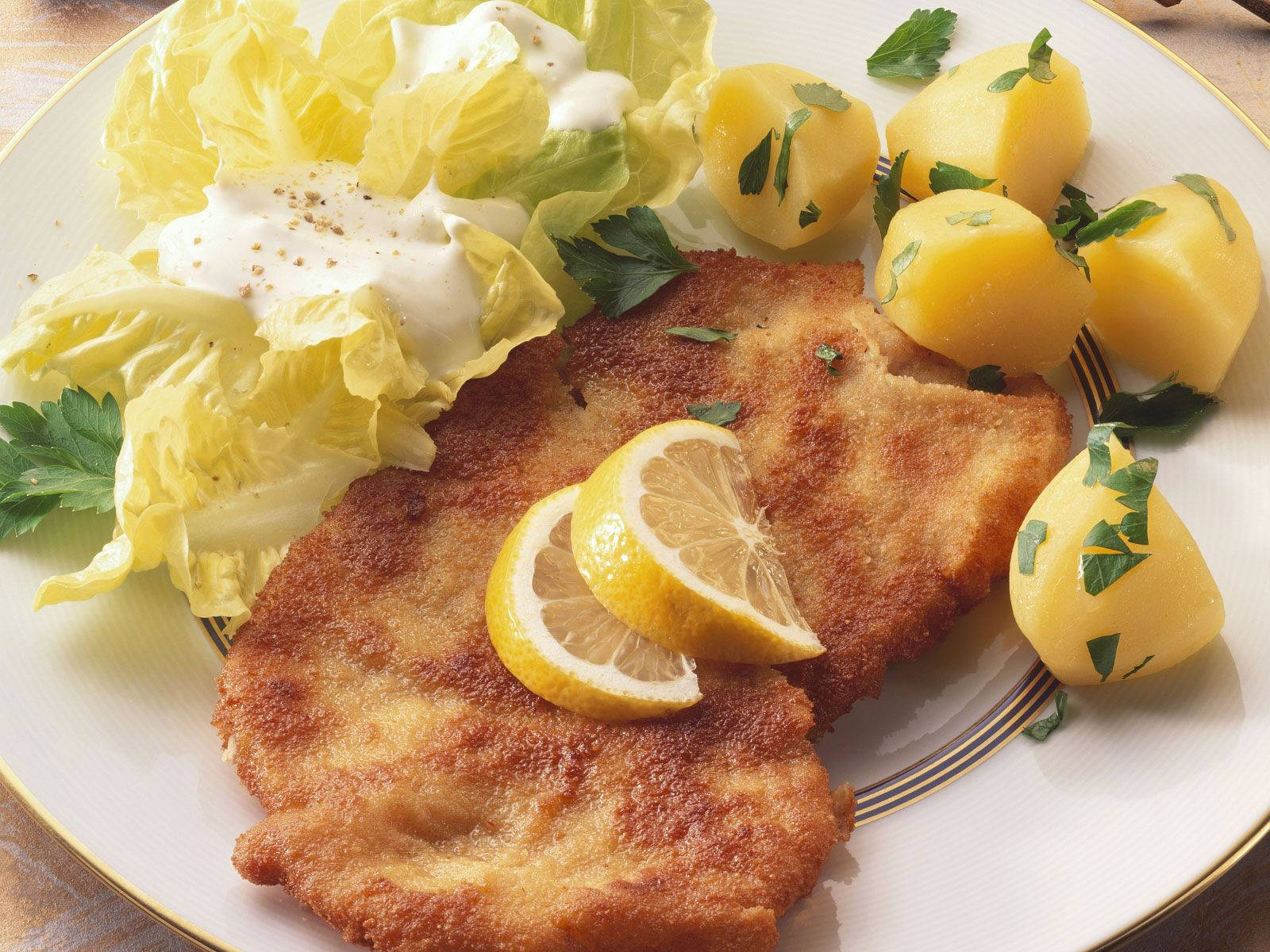 Wiener Schnitzel With Green Salad Background