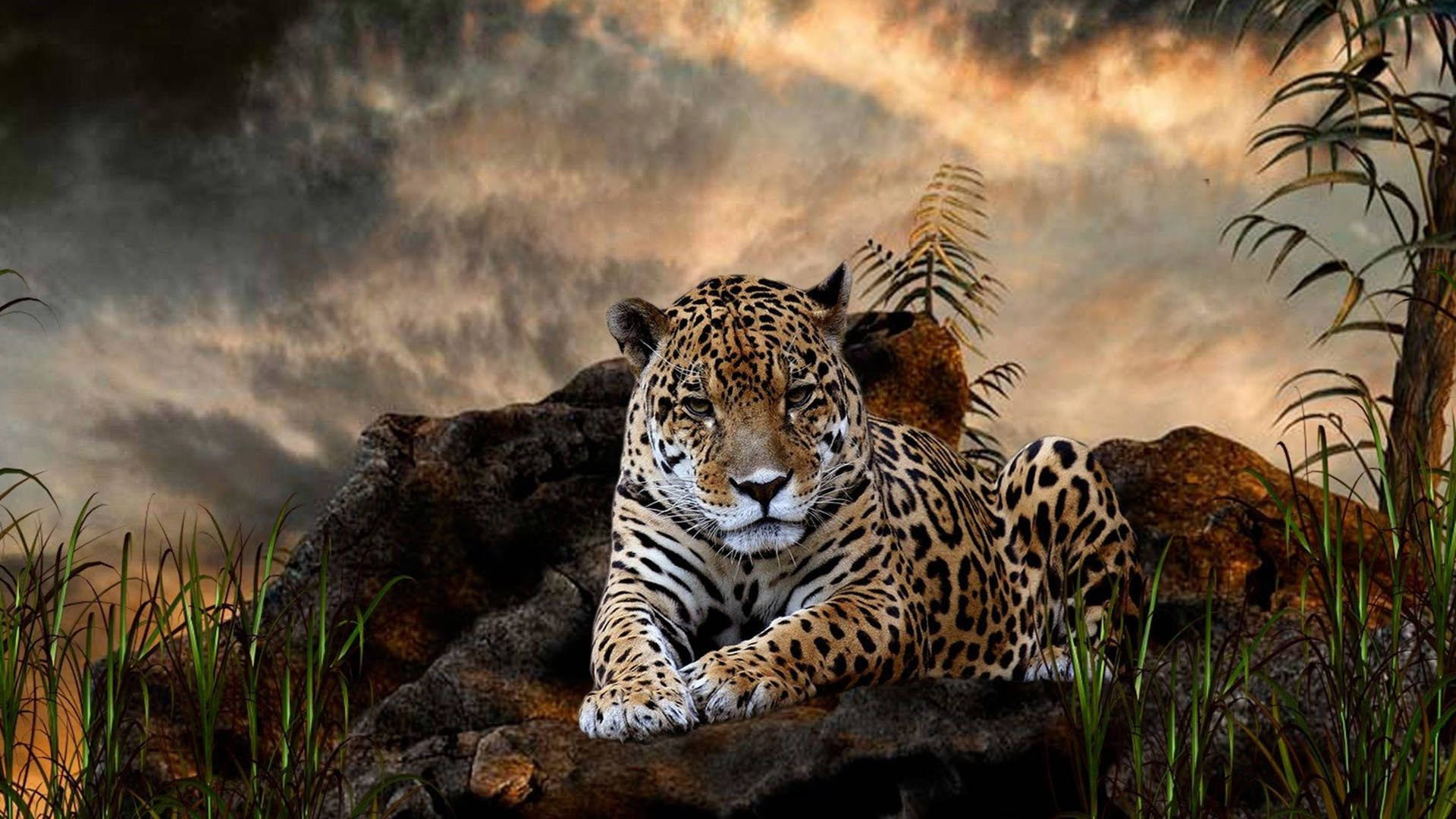 Wild Leopard On Rock Hd Background