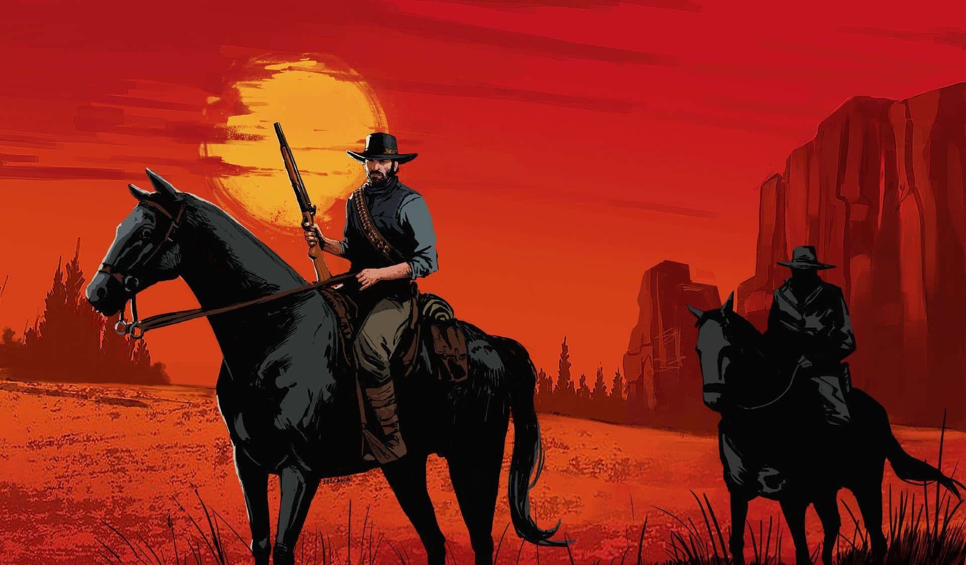 Wild West Sunset Riders Background