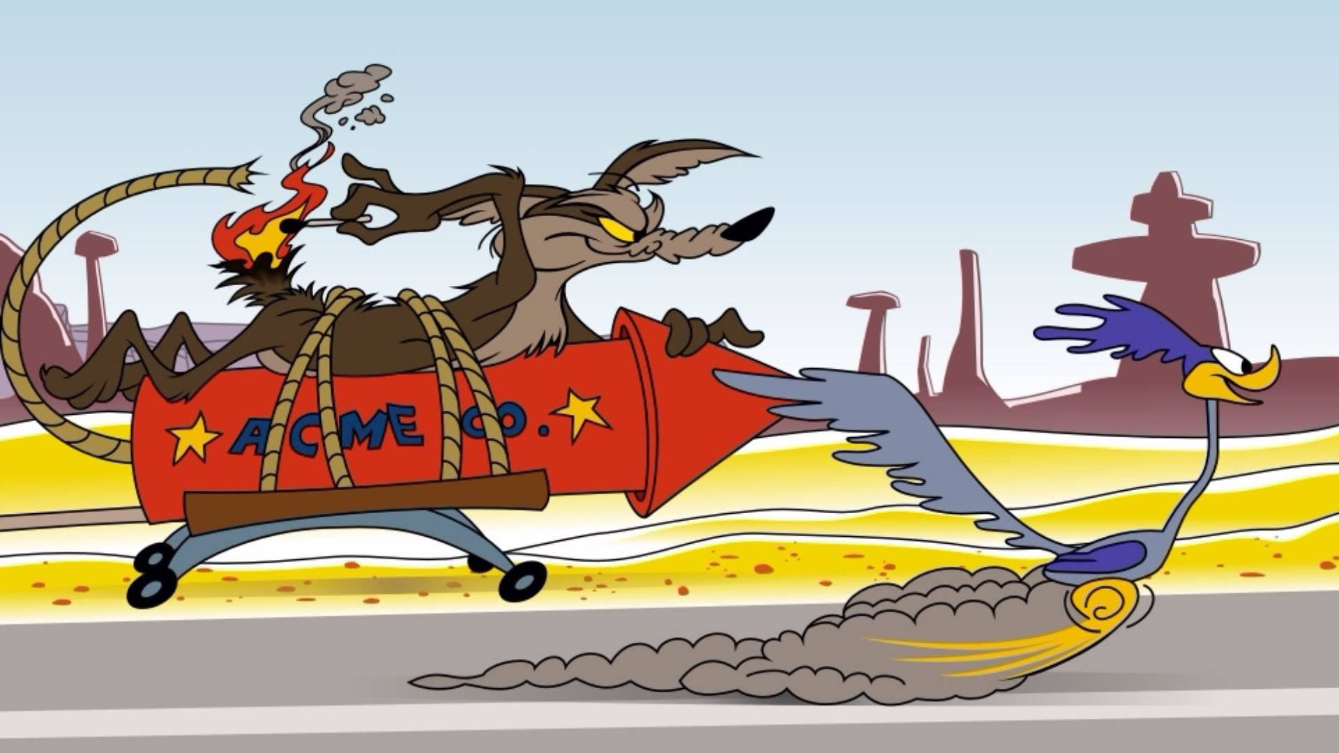 Wile E Coyote Riding A Rocket Background