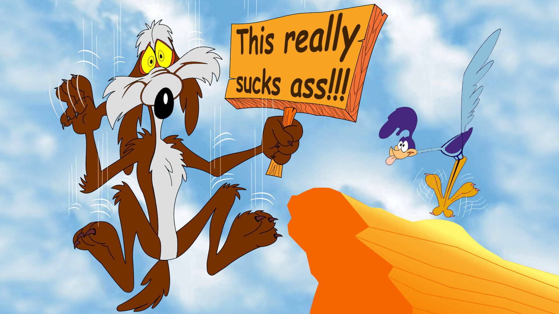 Wile E Coyote With Wooden Banner Background