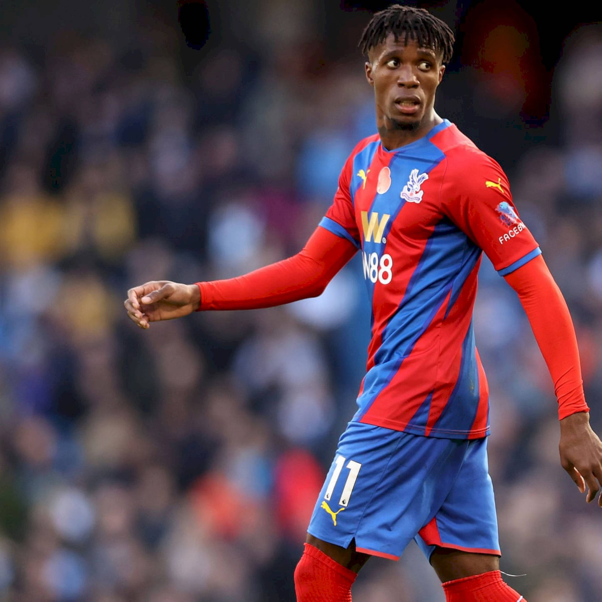 Wilfried Zaha Wearing Blue And Red Background