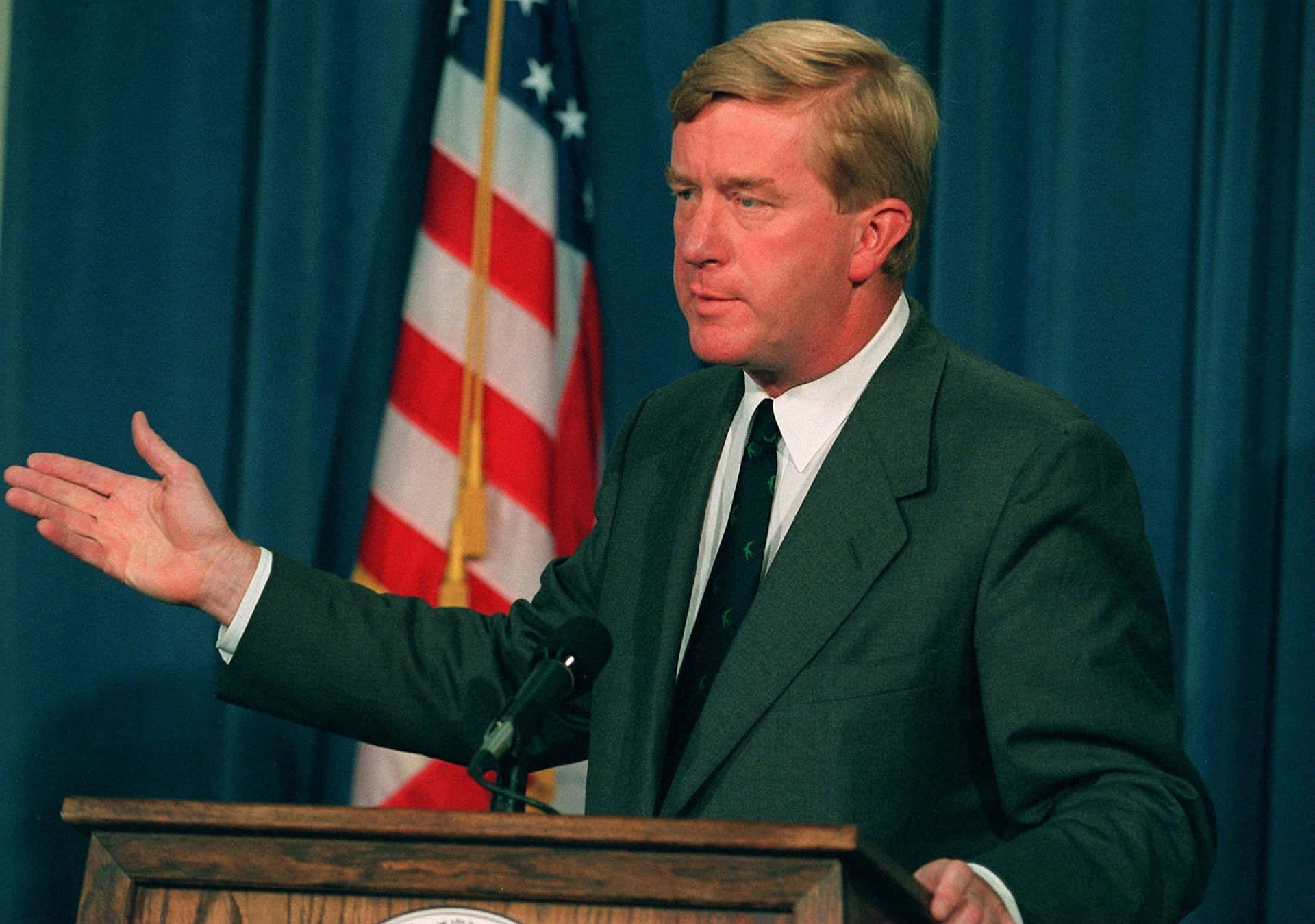 William Weld With A Flag At The Back Background