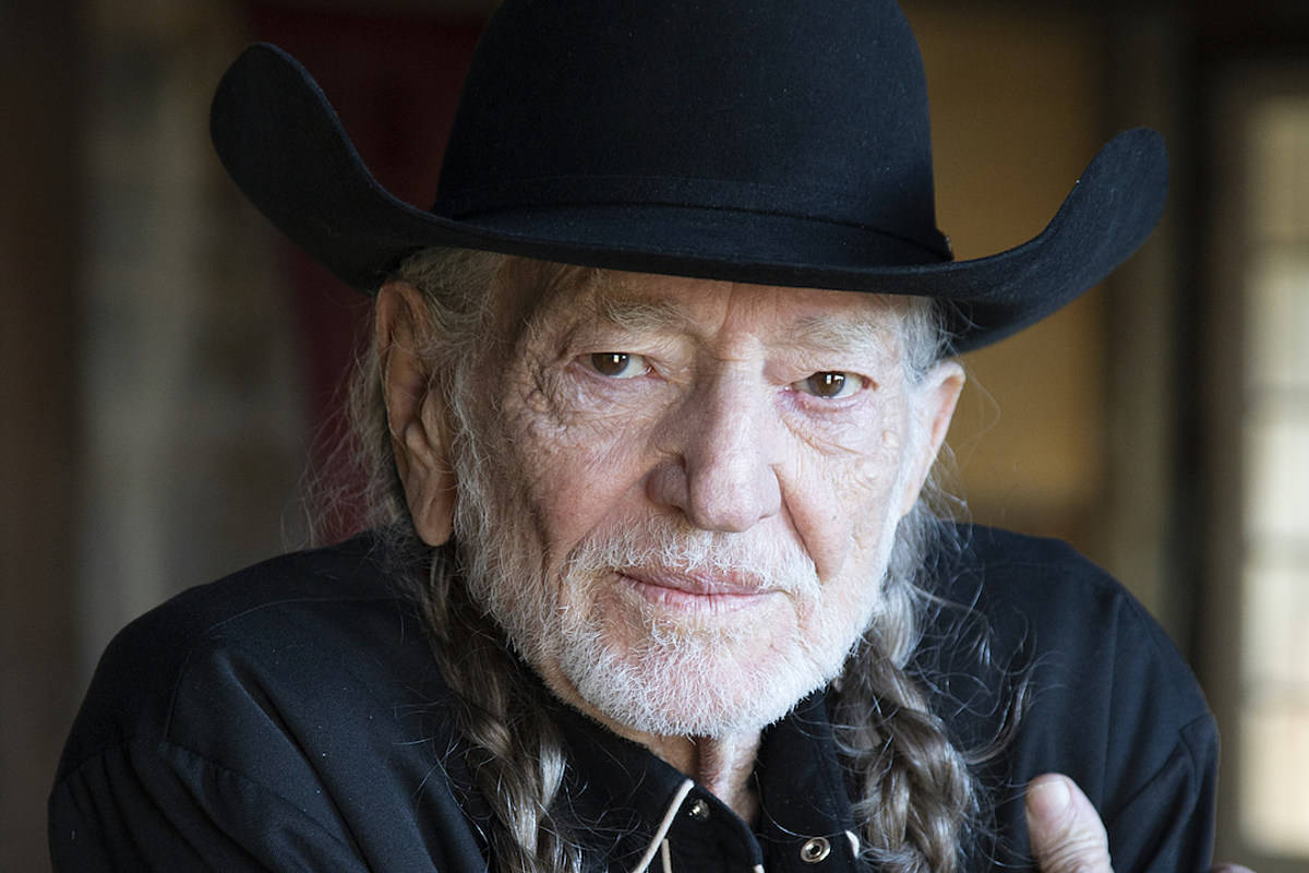 Willie Nelson Donning A Black Hat At A Concert Background