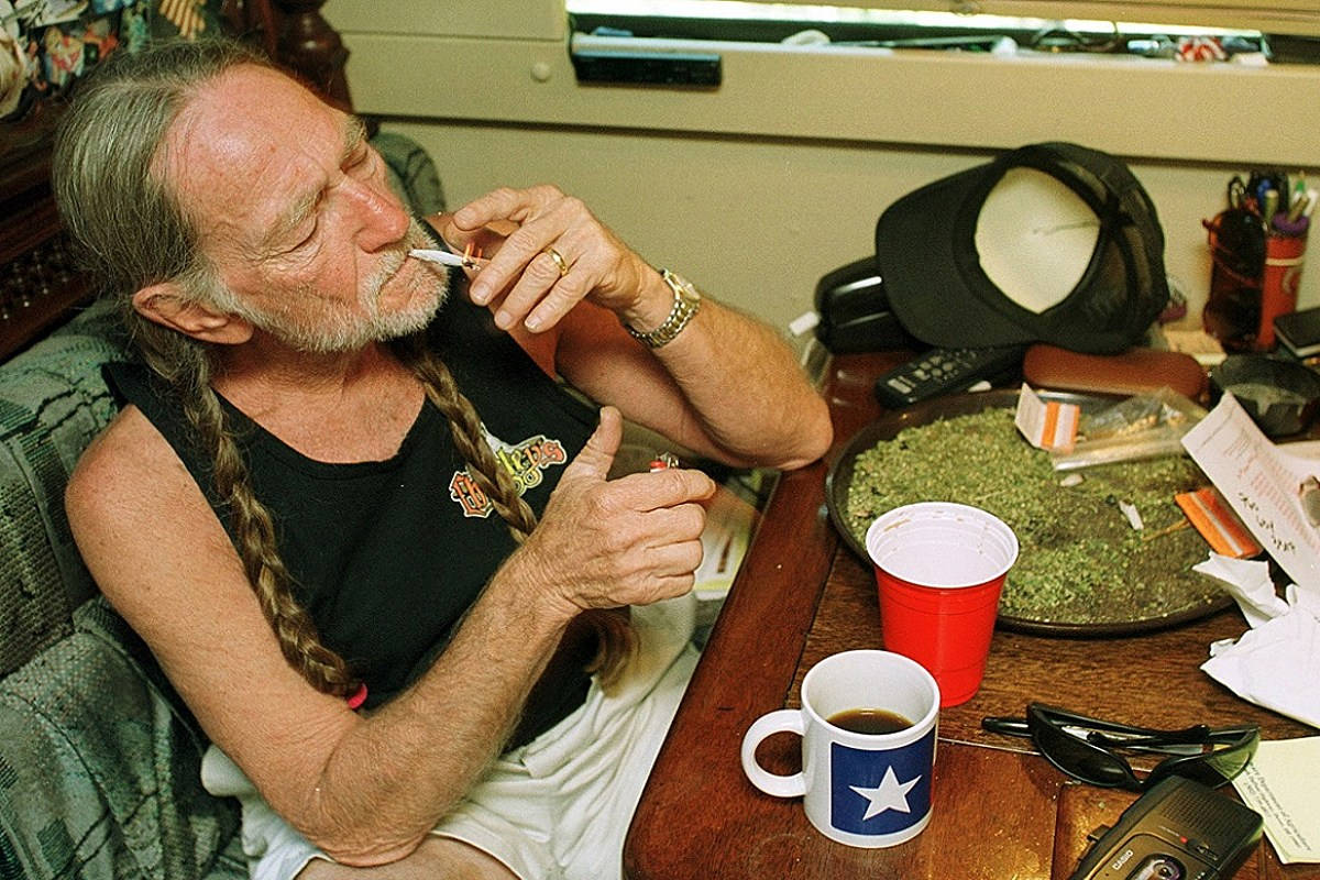 Willie Nelson Pictured Relishing A Smoke Break Background