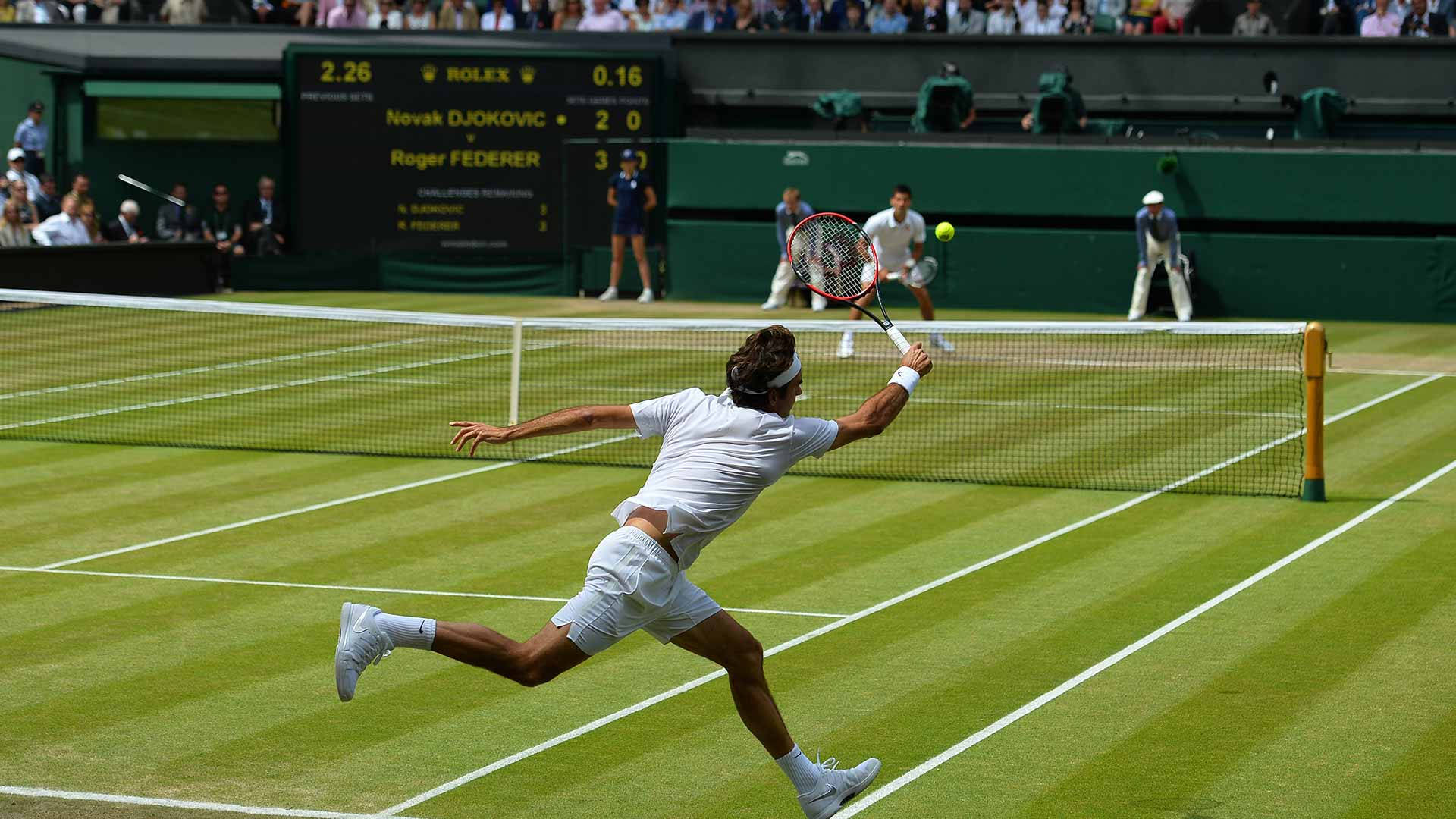 Wimbledon Court With Roger & Novak Background