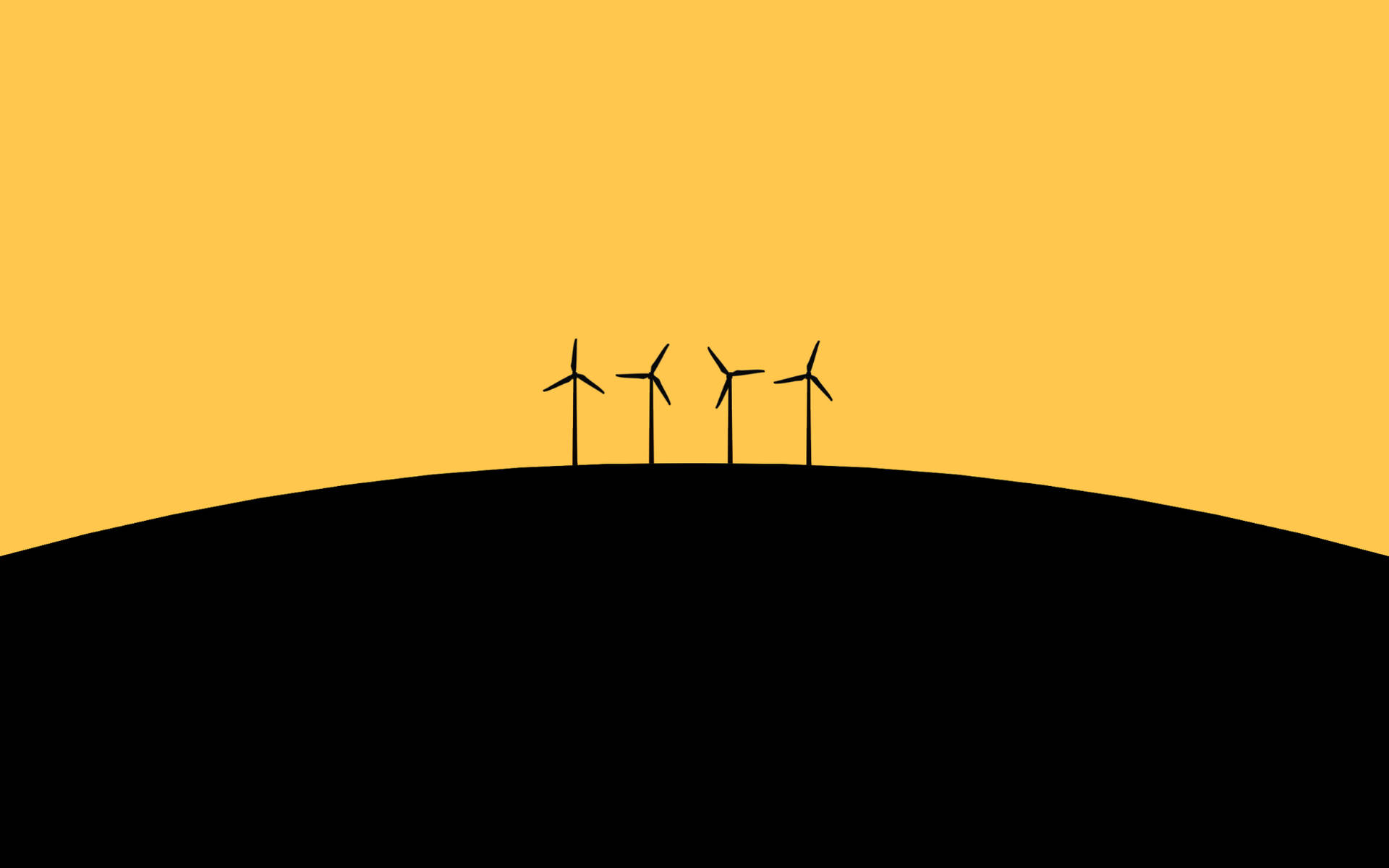Wind Turbines On A Hill With A Yellow Background