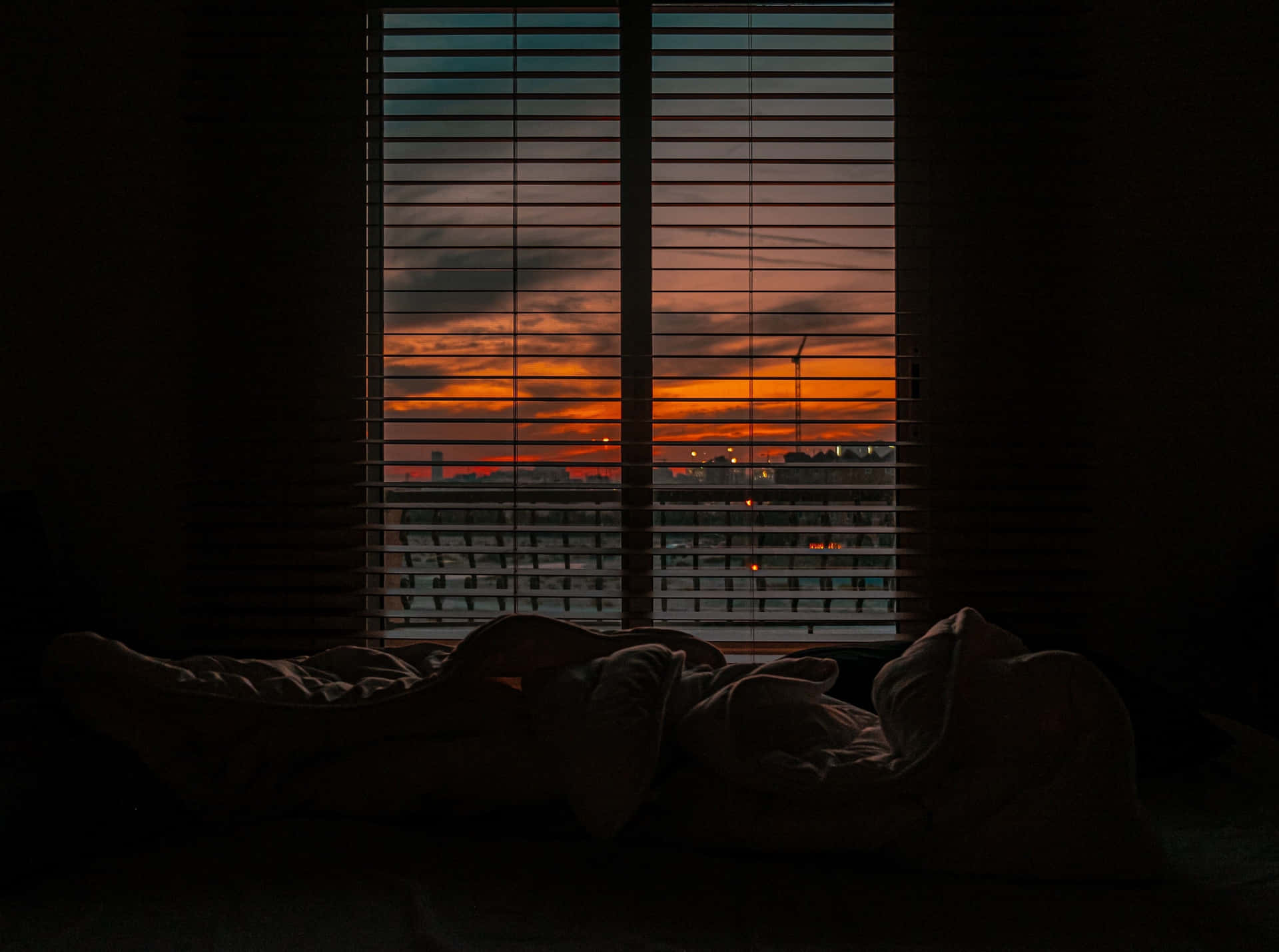 Window Blind And Sunset Background
