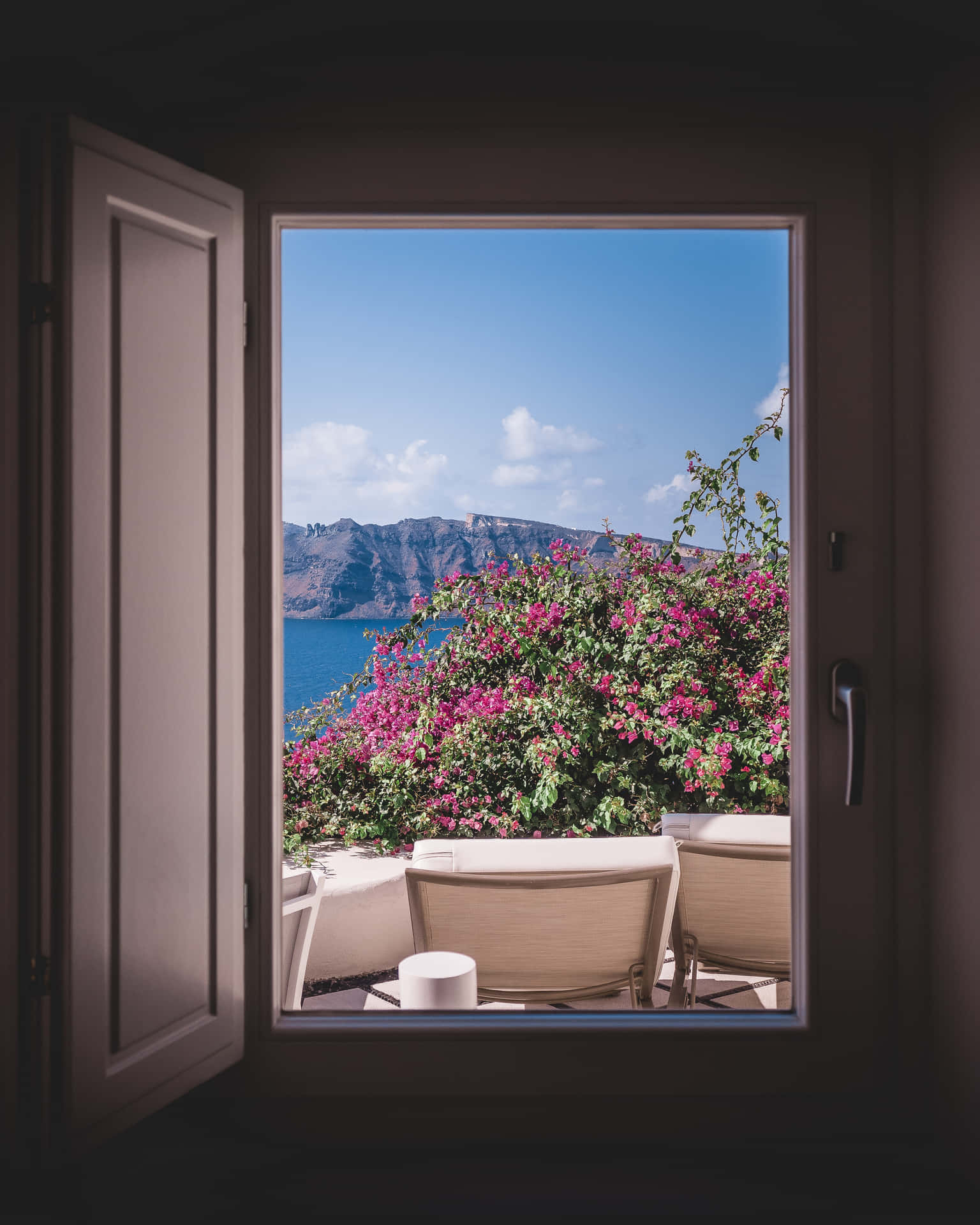 Window Overlooking Mountain Background